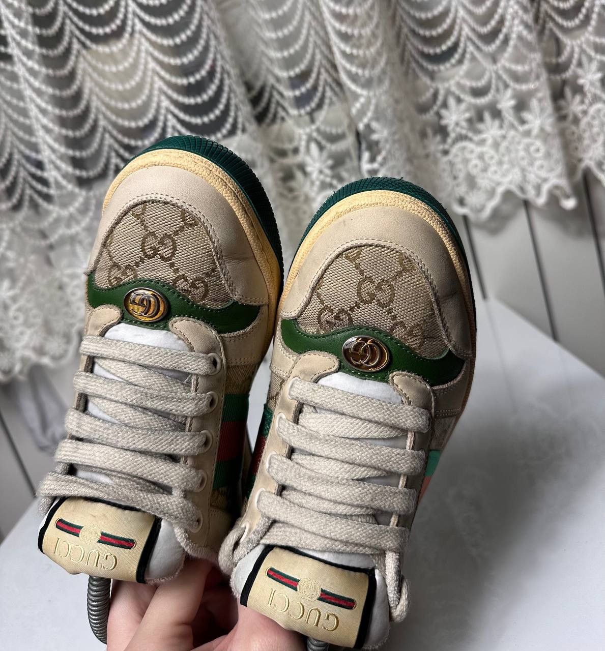 Gucci Gucci Screener Leather GG Canvas Double G Logo Sneakers Size US 5.5 / IT 35.5 - 6 Thumbnail