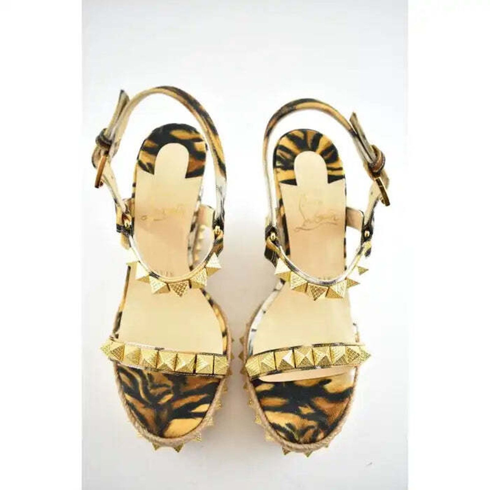 Christian Louboutin Pyraclou 110 Bengale Gold Platform Wedge Sandal Heel Pump 38 Size US 8 / IT 38 - 7 Thumbnail