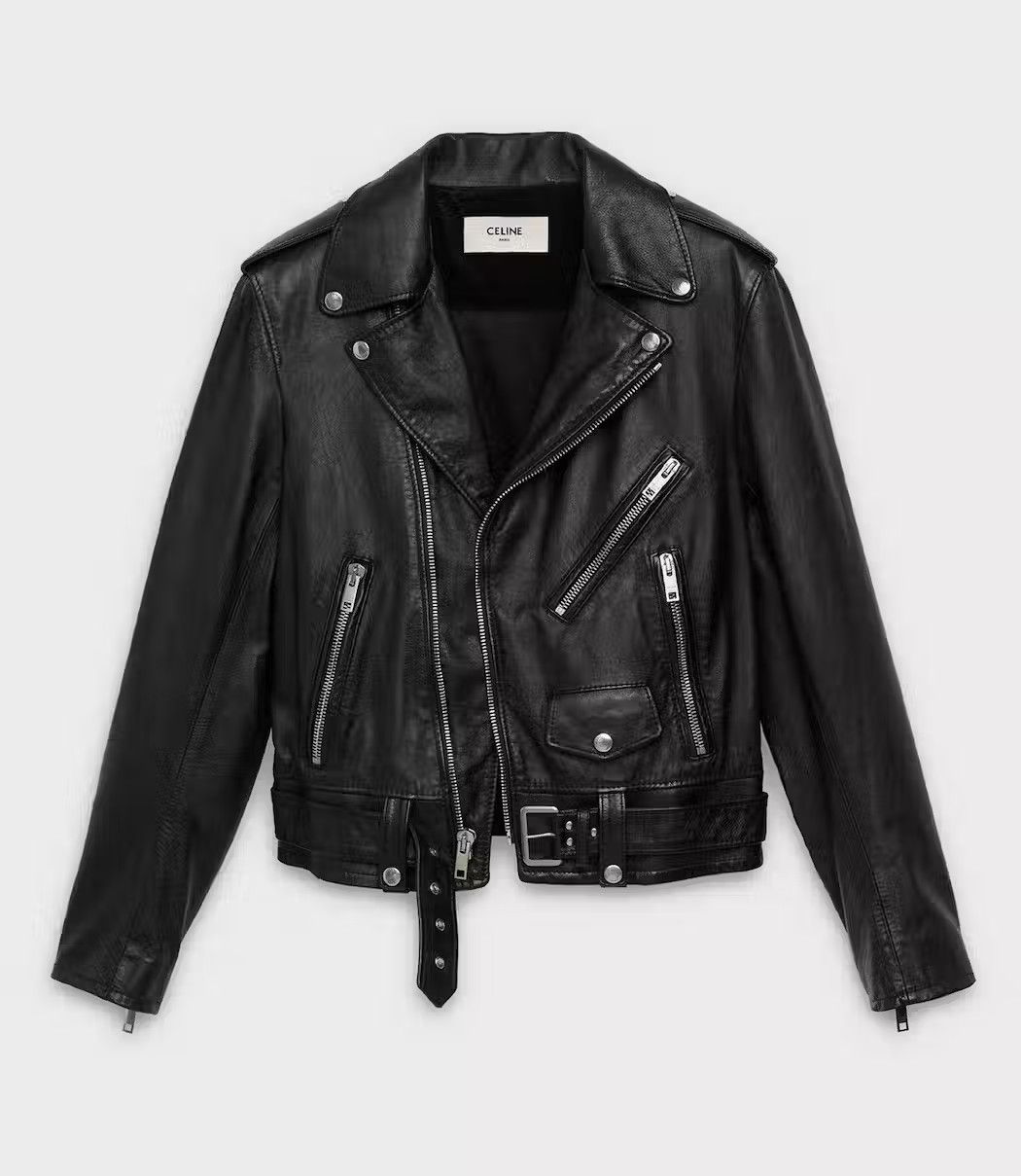 image of Celine x Hedi Slimane Leather Biker Jacket in Black, Men's (Size Medium)