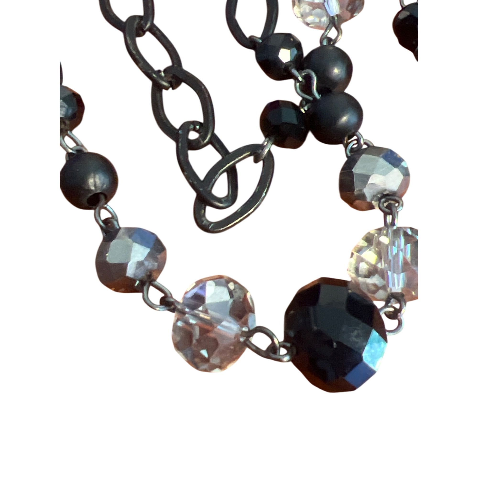 Other Black Chain Necklace Clear Silver Glass Faceted Beads No Cla Size ONE SIZE - 2 Thumbnail