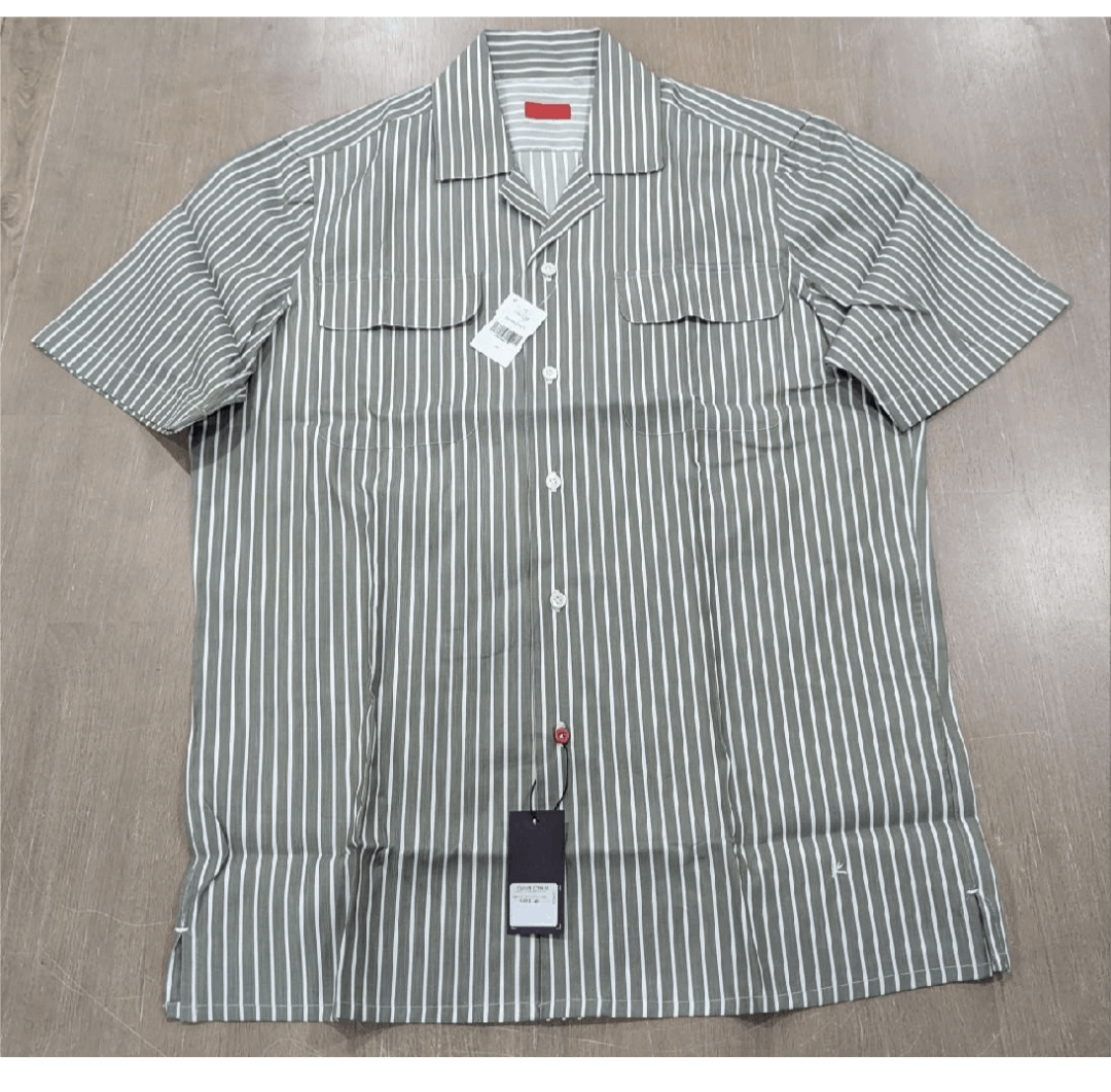 Isaia ISAIA Striped SS Button Up Camp Shirt Gray 40 US Medium Size US M / EU 48-50 / 2 - 1 Thumbnail