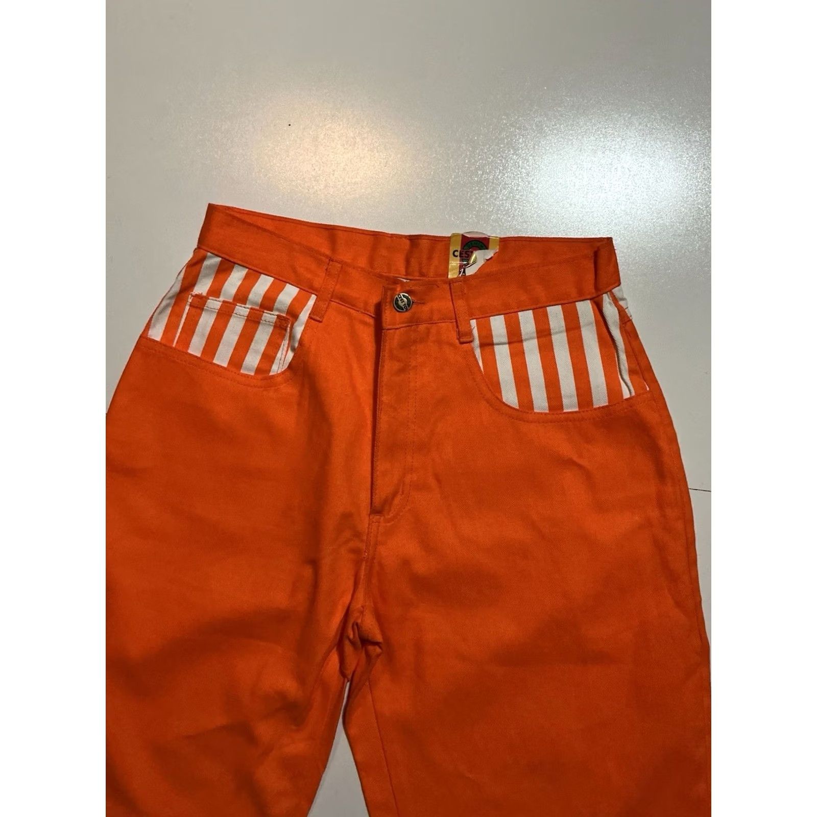 Vintage VINTAGE C’est Toi Denim Shorts Orange Striped Jean Shorts Sz S Unisex Fit 1990s Made In USA Men Women Boys Girls Size US 29 - 6 Thumbnail