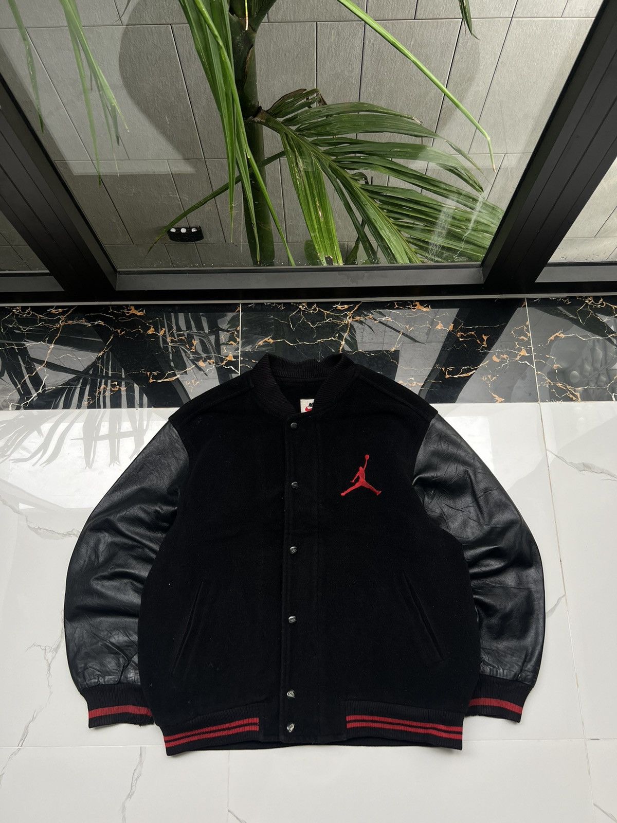 90s Nike Air Jordan Vintage Big Logo Leather Varsity Jacket