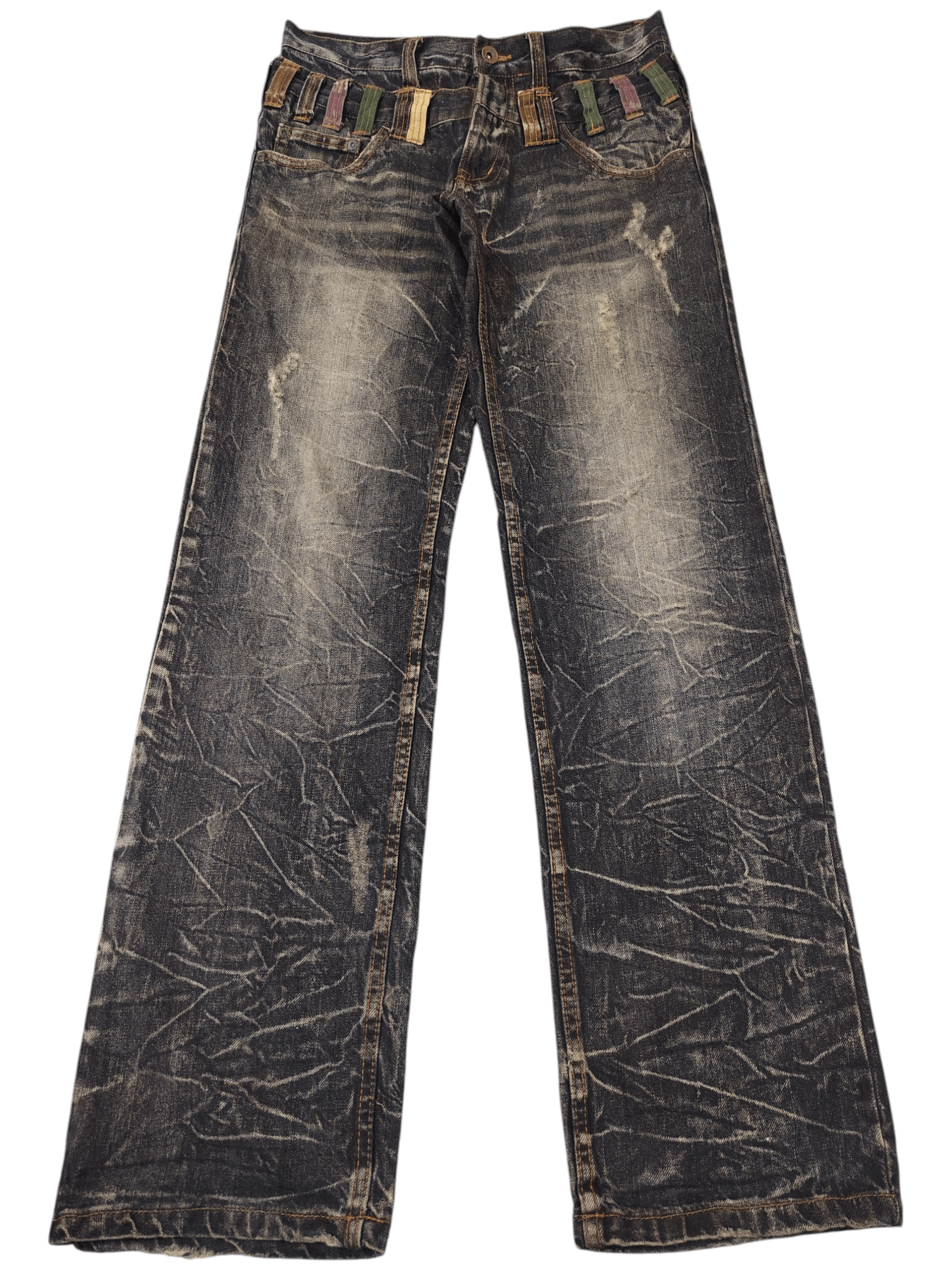 Who Decides War Japanese Nylaus Double Waist Distressed Jeans Size US 29 - 1 Thumbnail