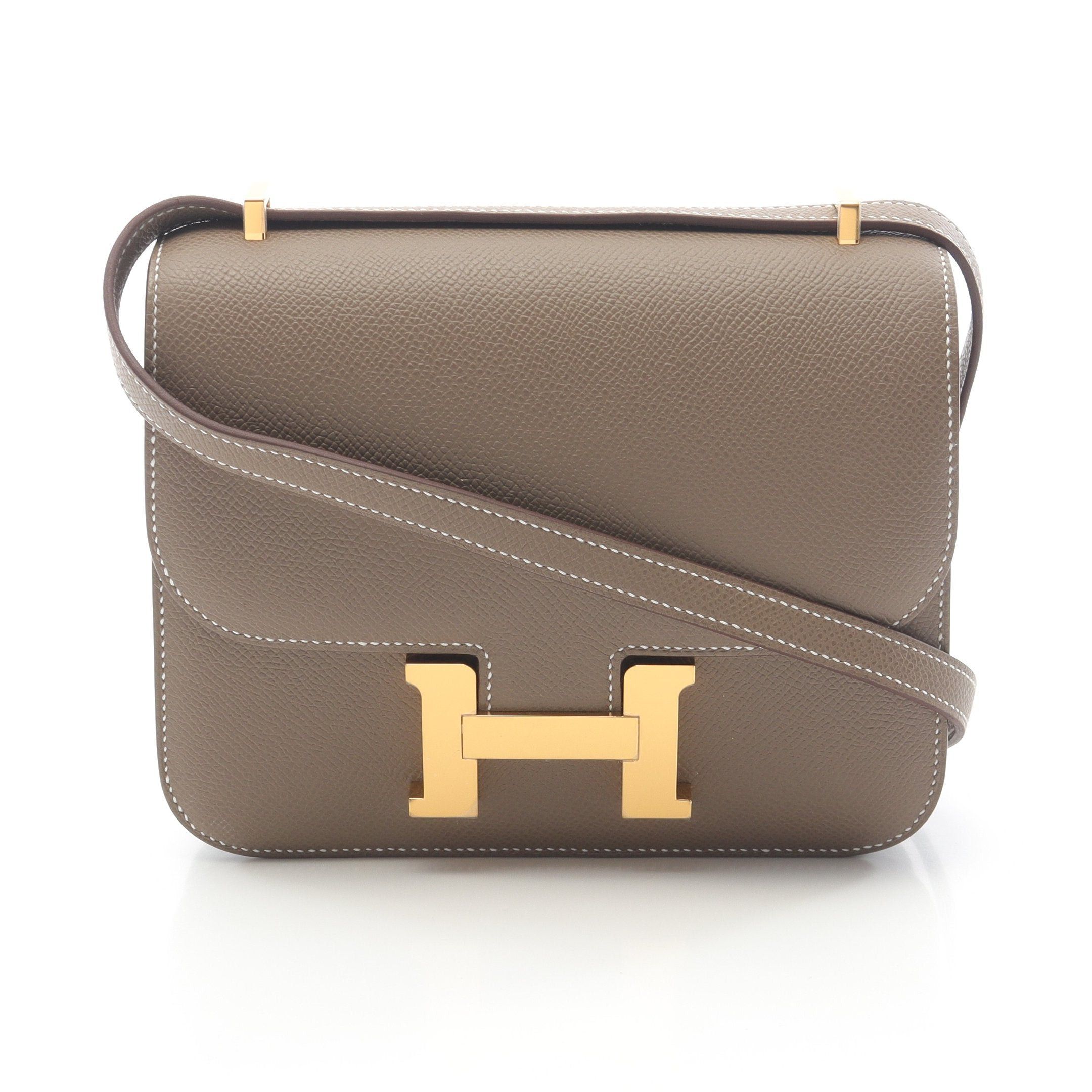Hermes Constance 3 Mini Etoupe Shoulder Bag Veau Epsom Gray Brown Gold Hardware Double Engraved