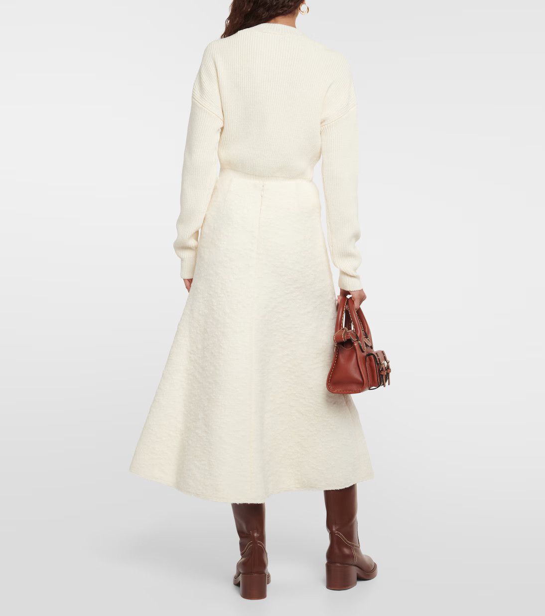 Chloe o1y0825 Midi Skirt in Cream Size 30" / US 8 / IT 44 - 4 Thumbnail
