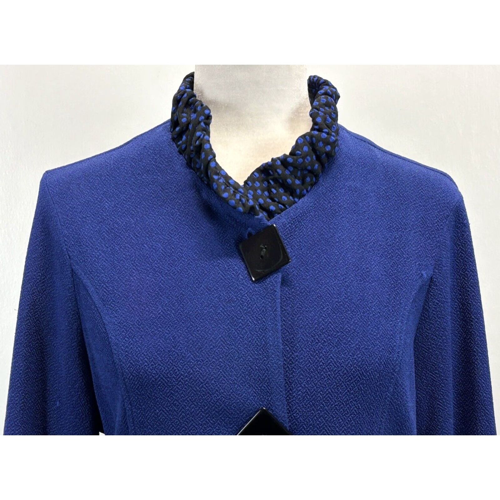 Vintage Yushi Women's Jacket Medium Blue Black Textured Acetate Blend Square Buttons Size M / US 6-8 / IT 42-44 - 5 Thumbnail