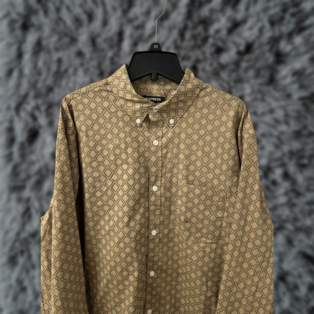 Express Express Shirt Mens XL Brown Geometric Button-Down Long Sleeve NWT Retail 0 Size US XL / EU 56 / 4 - 1 Thumbnail