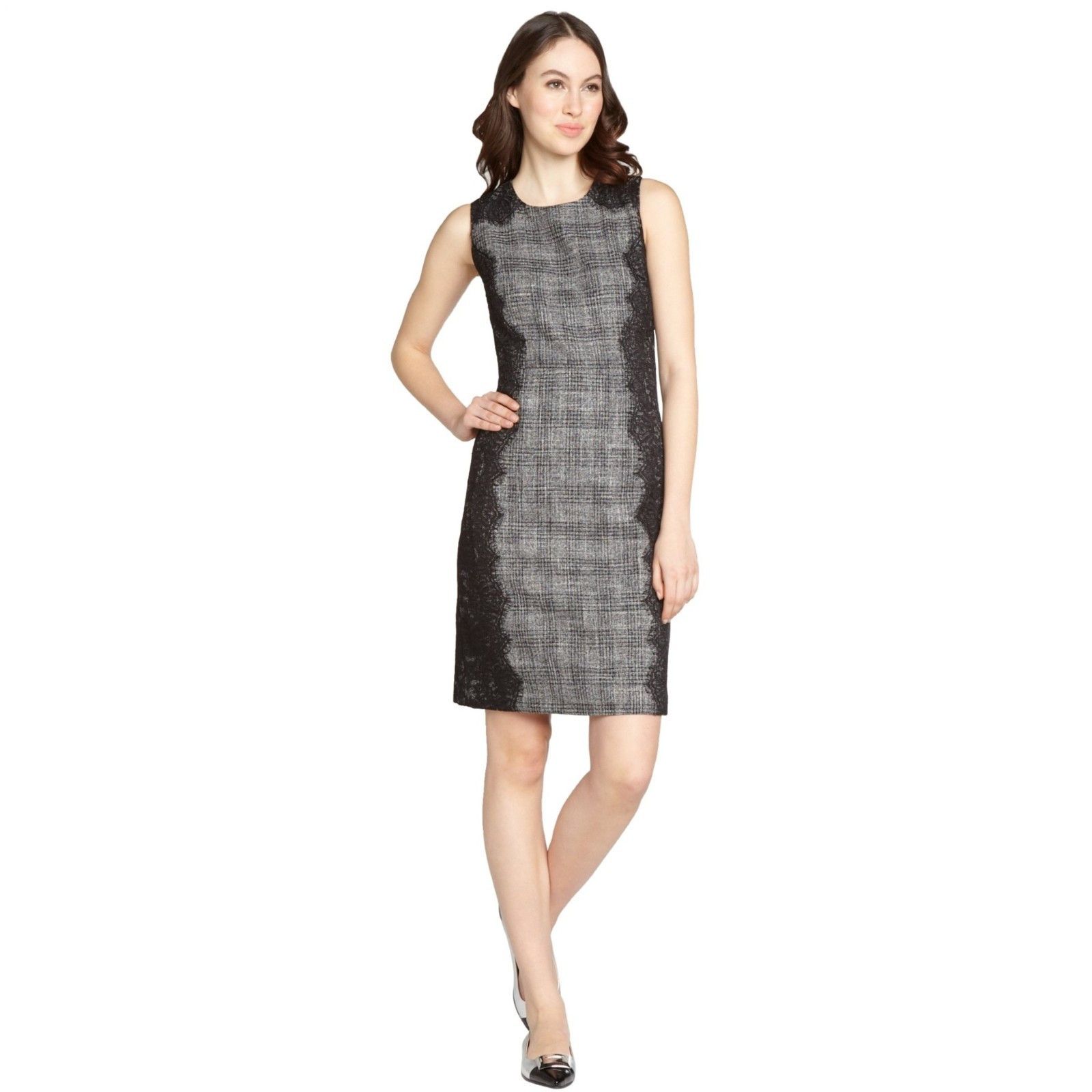 Chetta B Black Plaid & Lace Sleeveless Dress NWT MSRP $158