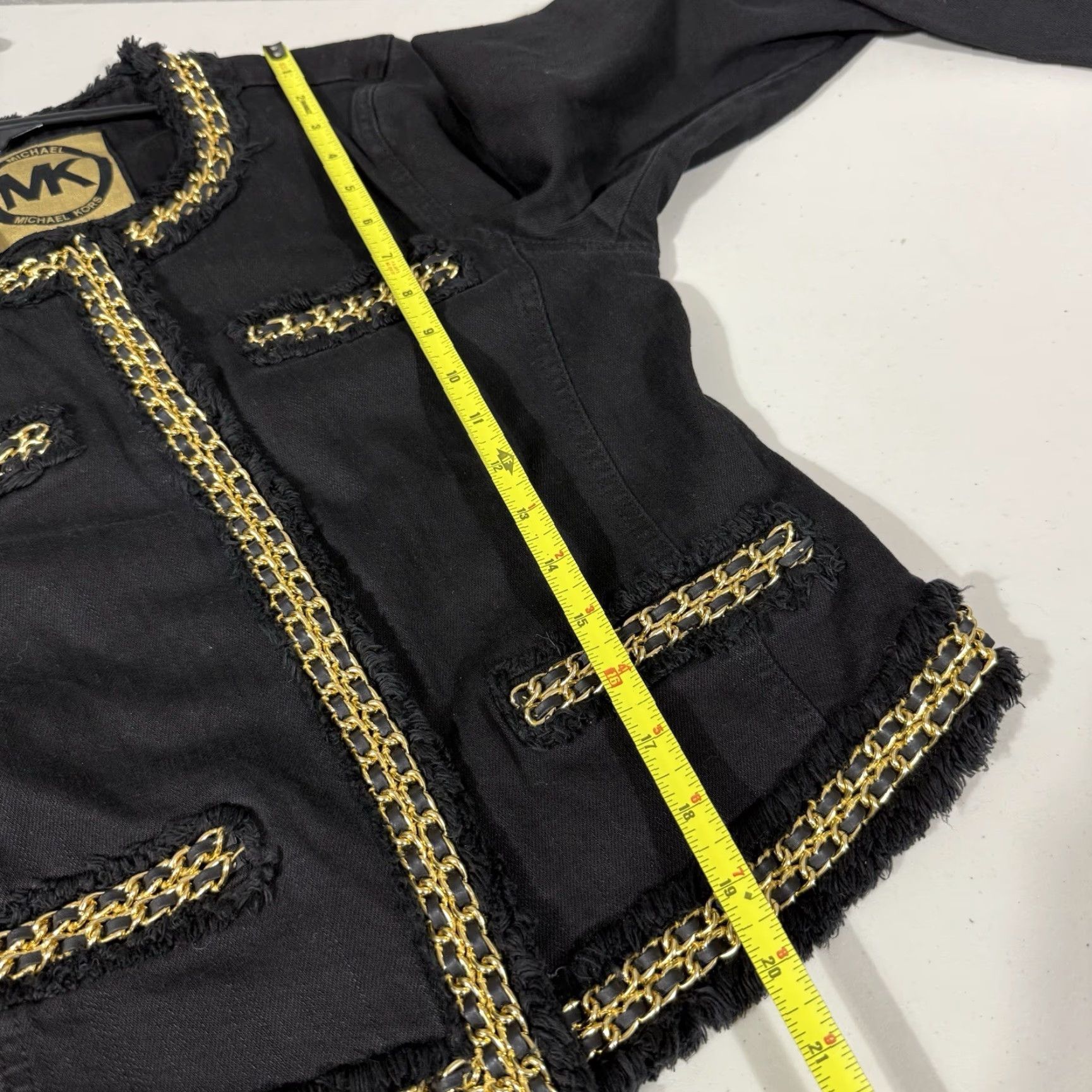 Michael Kors Michael Kors Jacket Blazer Womens 8 Black Denim Chain Fringe Short Casual Designer Classic Full Zip? Snap Size 30" / US 8 / IT 44 - 2 Thumbnail