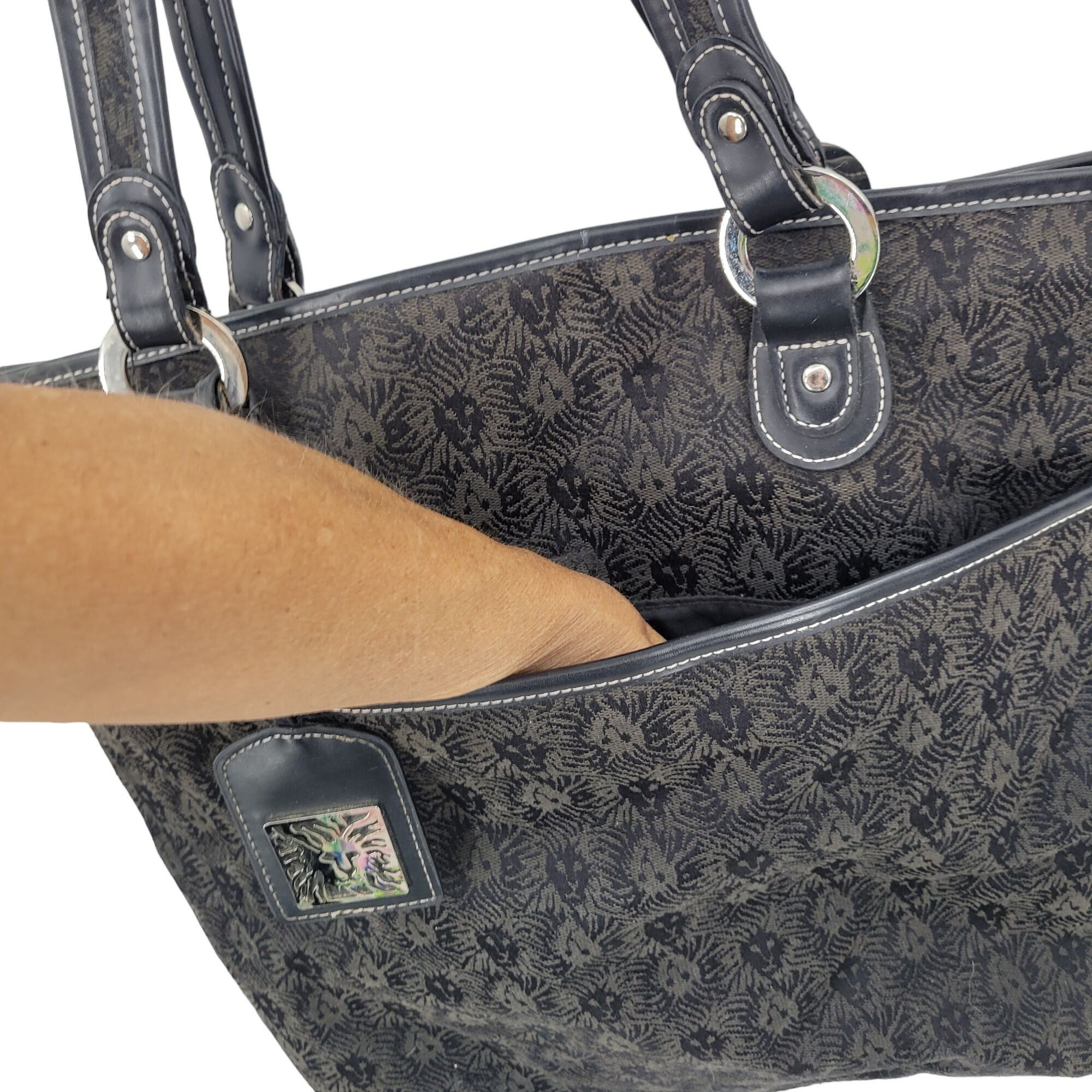 Anne Klein Vtg Anne Klein Black Iconic Lion Logo Print Tote Shoulder Ba Size ONE SIZE - 10 Thumbnail