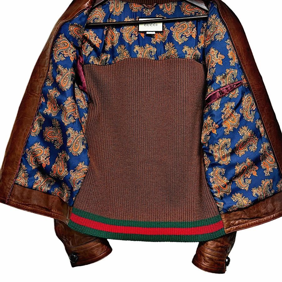Gucci Authentic Gucci Leather Ribbed Web Bomber Jacket Size US S / EU 44-46 / 1 - 3 Thumbnail