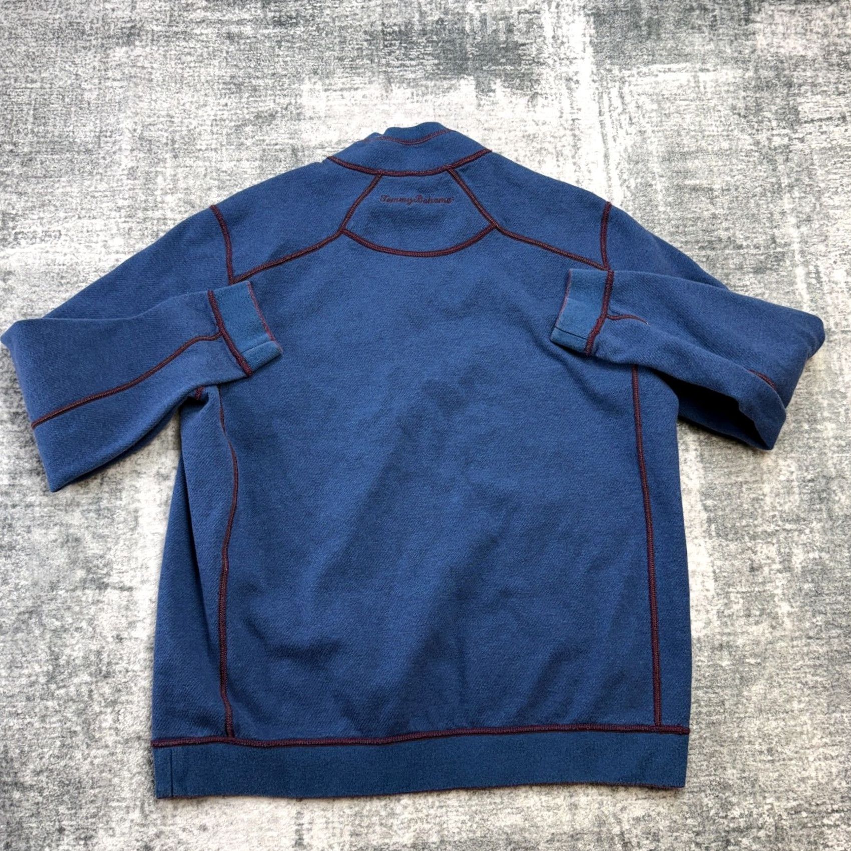Tommy Bahama Tommy Bahama Sweater Mens Large 1/4 Zip Reversible Mock Neck Blue Knit Pullover Sweatshirt Cardigan Style Shirt Size US L / EU 52-54 / 3 - 6 Thumbnail