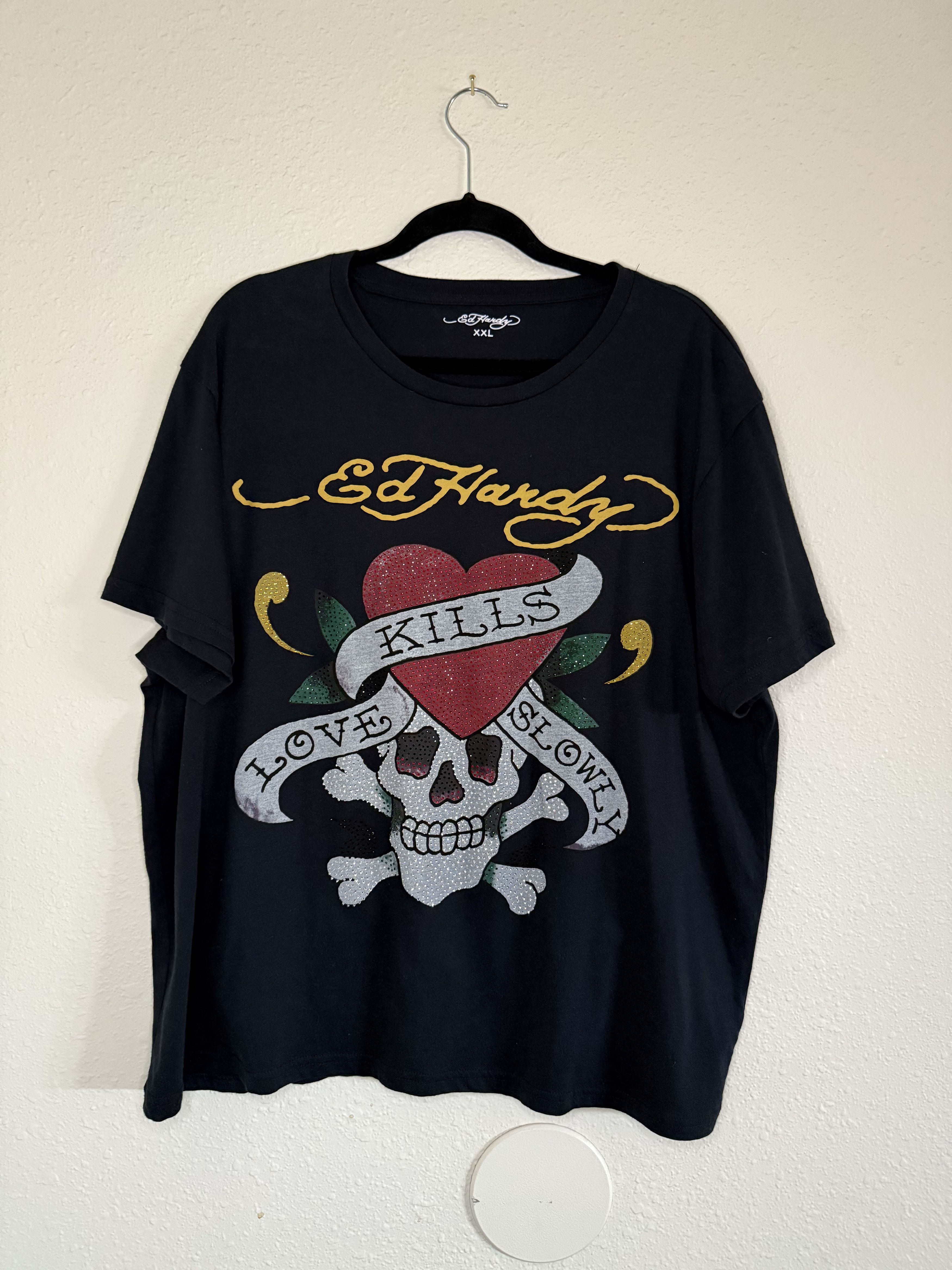 Ed Hardy Rhinestone Love Kills Slowly Tee Size US XL / EU 56 / 4 - 1 Thumbnail