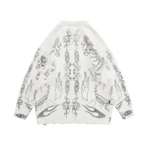 Aran Isles Knitwear Grunge y2k goth skull tribal print knit White sweater Size US M / EU 48-50 / 2 - 2 Thumbnail