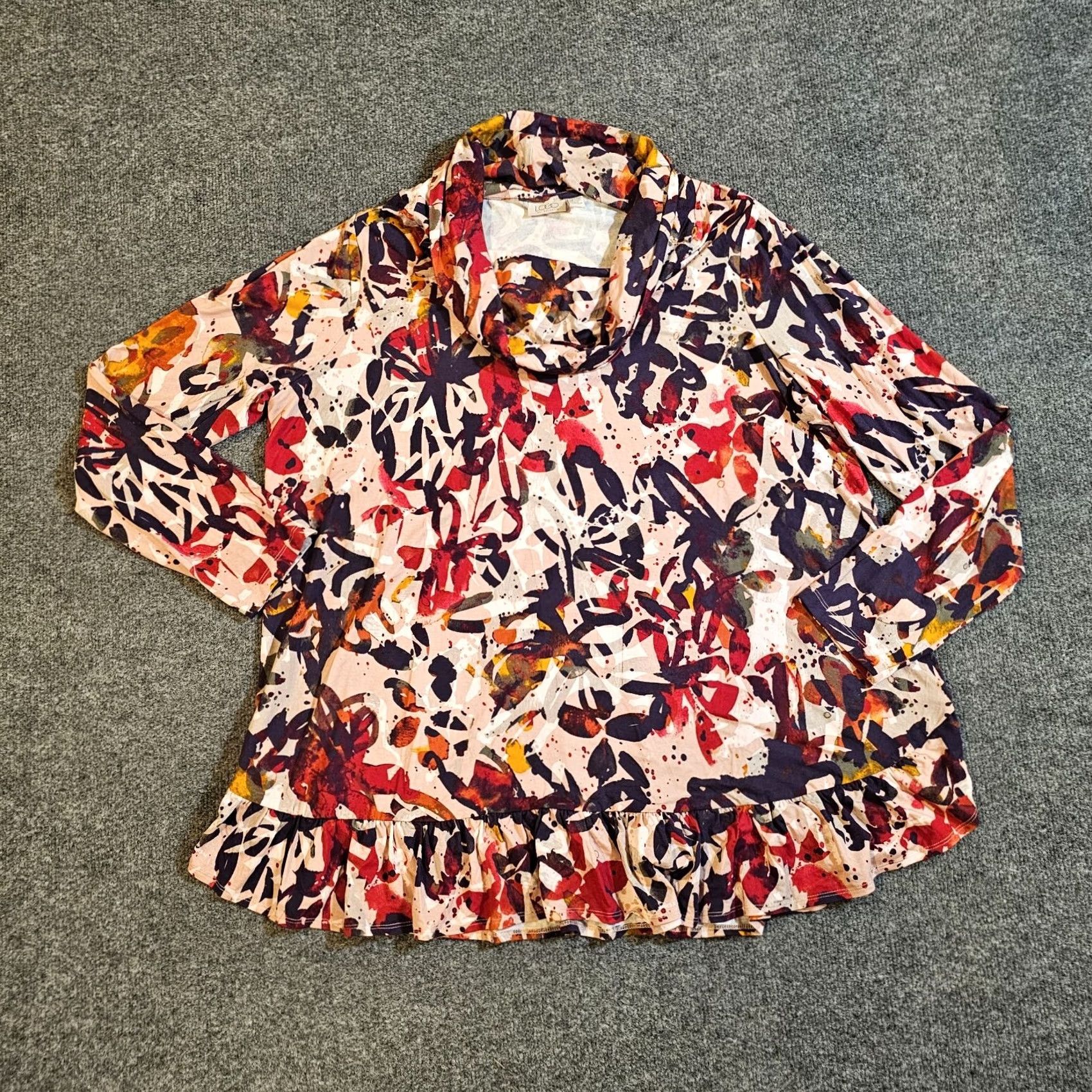 Vintage LOGO Lori Goldstein Top Womens 1X Pink Floral Cowl Neck Stretchy Casual Career Shirt Size XL / US 12-14 / IT 48-50 - 2 Thumbnail