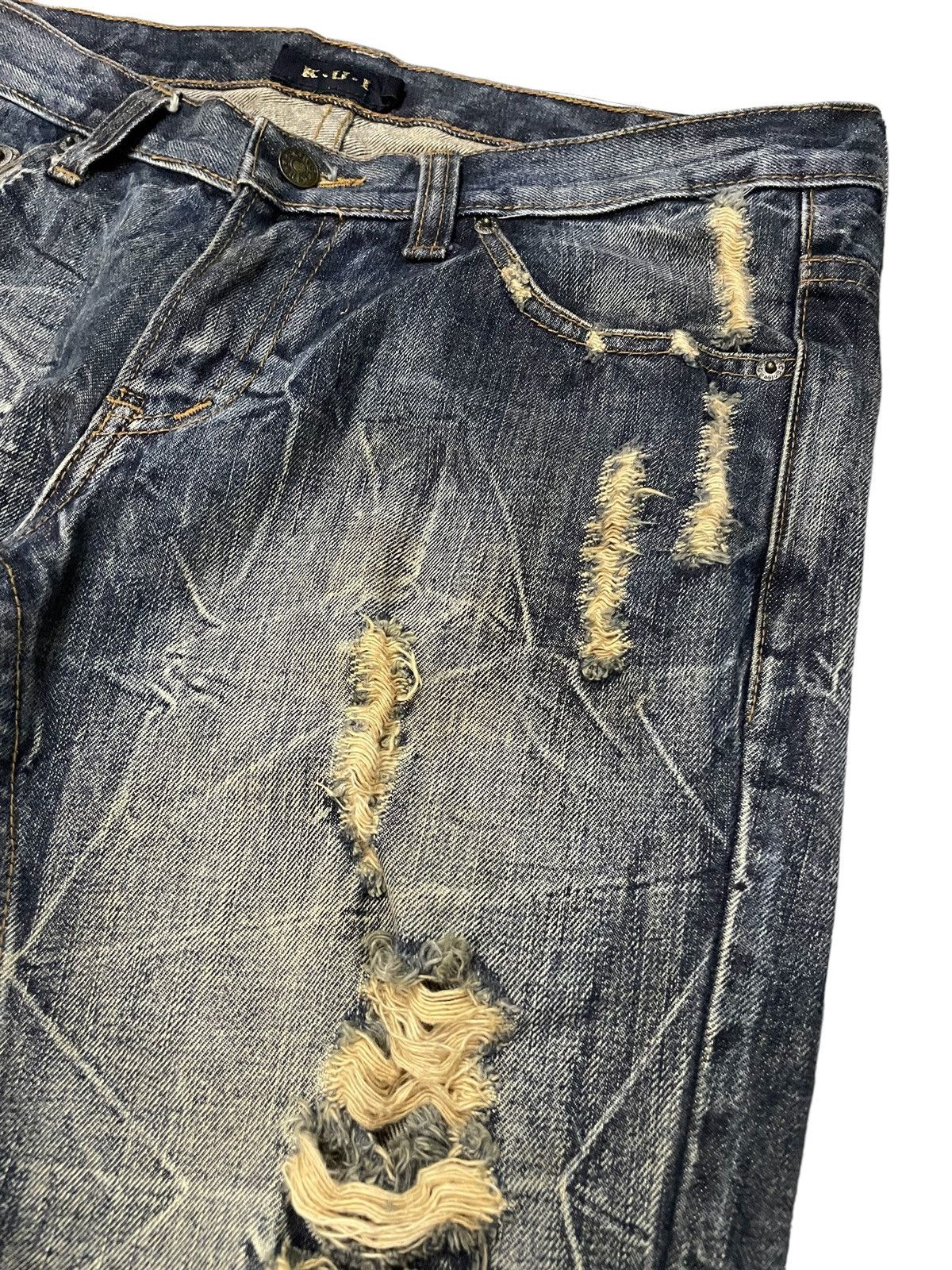 Japanese Brand × LOWBOX × Vintage KUI Japan Distressed Claw Mark Honeycomb Flared Jeans Size US 34 / EU 50 - 13 Thumbnail