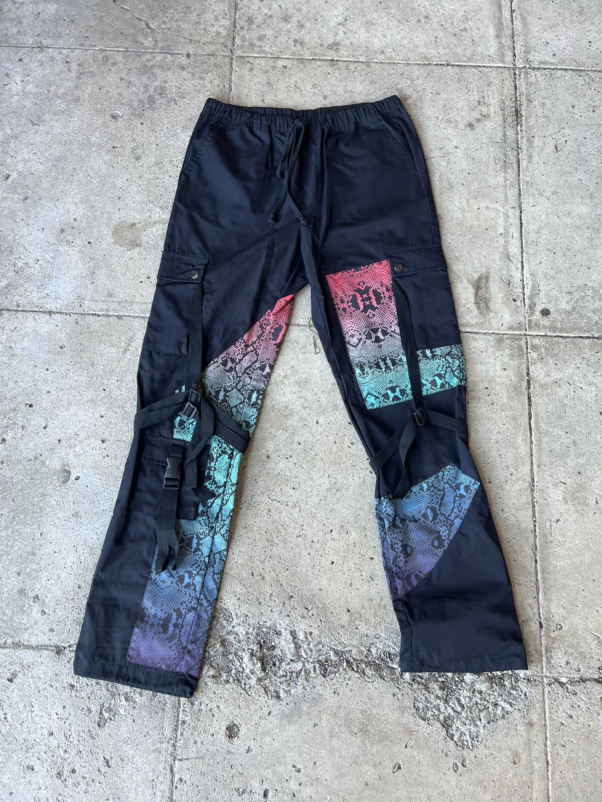 Rogic snakeskin pattern rainbow bondage pants