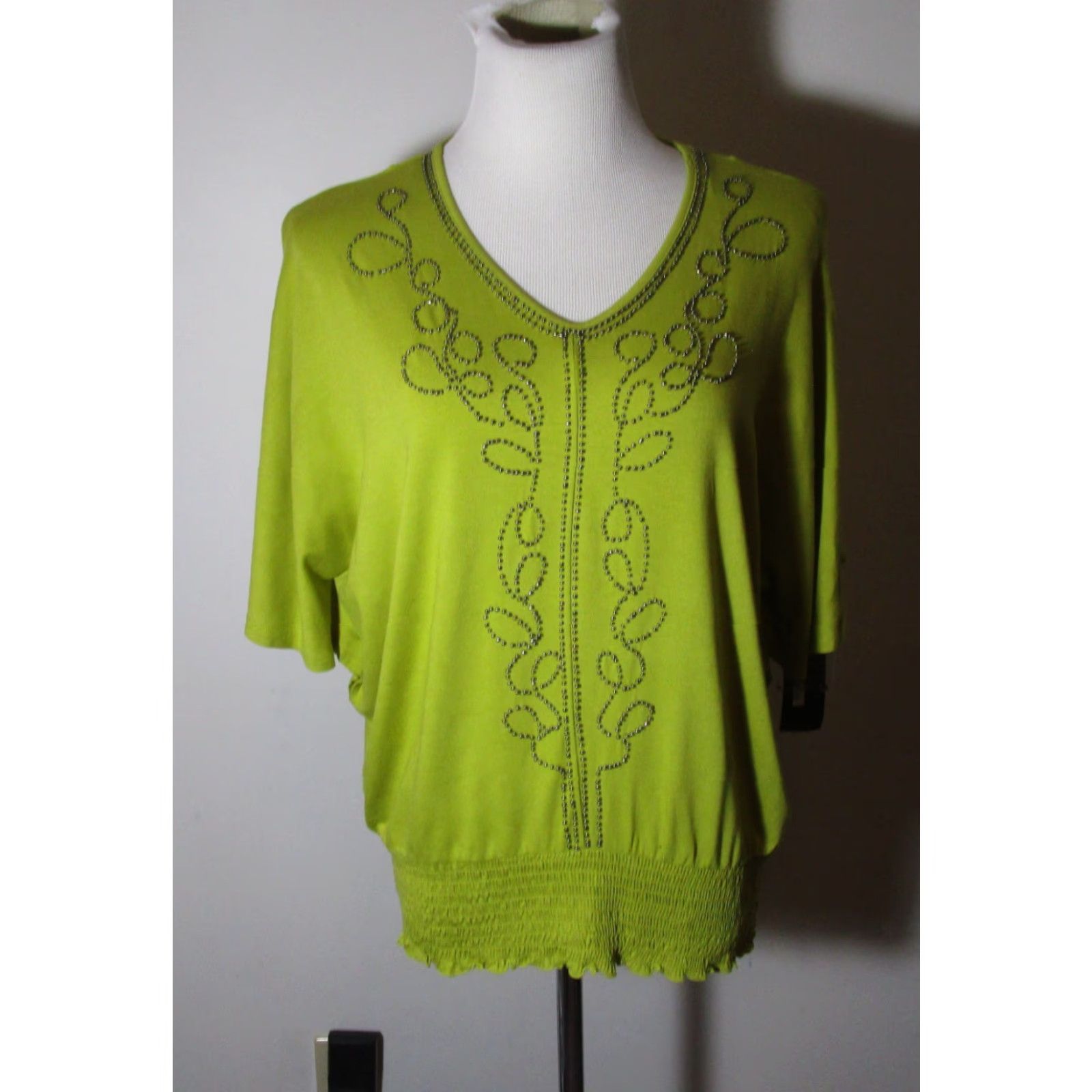 Vintage STYLE & CO. Top Petite Green Beaded PL NWT Size L / US 10 / IT 46 - 2 Thumbnail