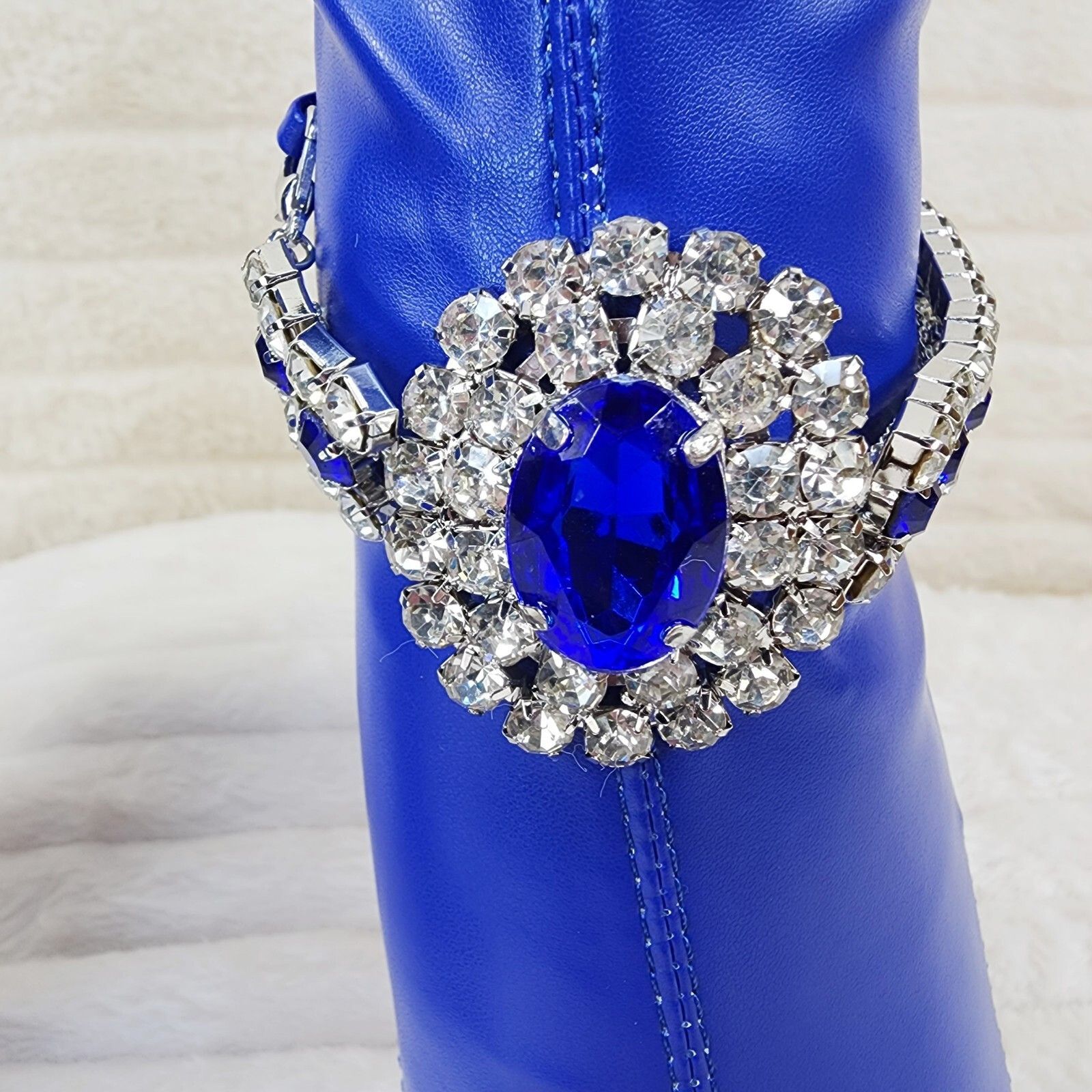Other Lawless Bold Blue Stretch Leatherette Rhinestone Ankle Brace Size US 6.5 / IT 36.5 - 8 Thumbnail