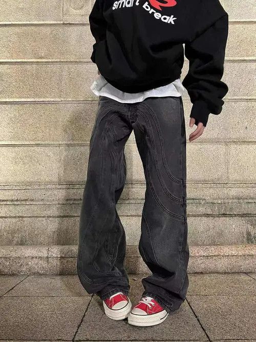VIBE Men's washed casual straight flared jeans Size US 32 / EU 48 - 4 Thumbnail