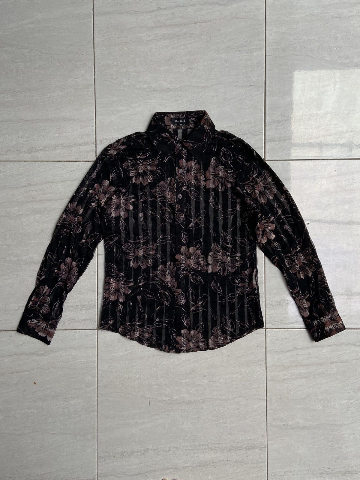 K.U.I Black Mesh Shirt Flower Pattern