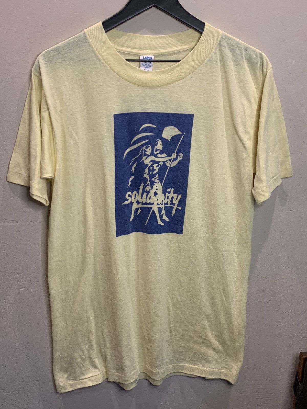 image of Art x Made In USA Vintage 60S/70S Solidarity Buy American Union T-Shirt in Yellow/Navy (Size Large)