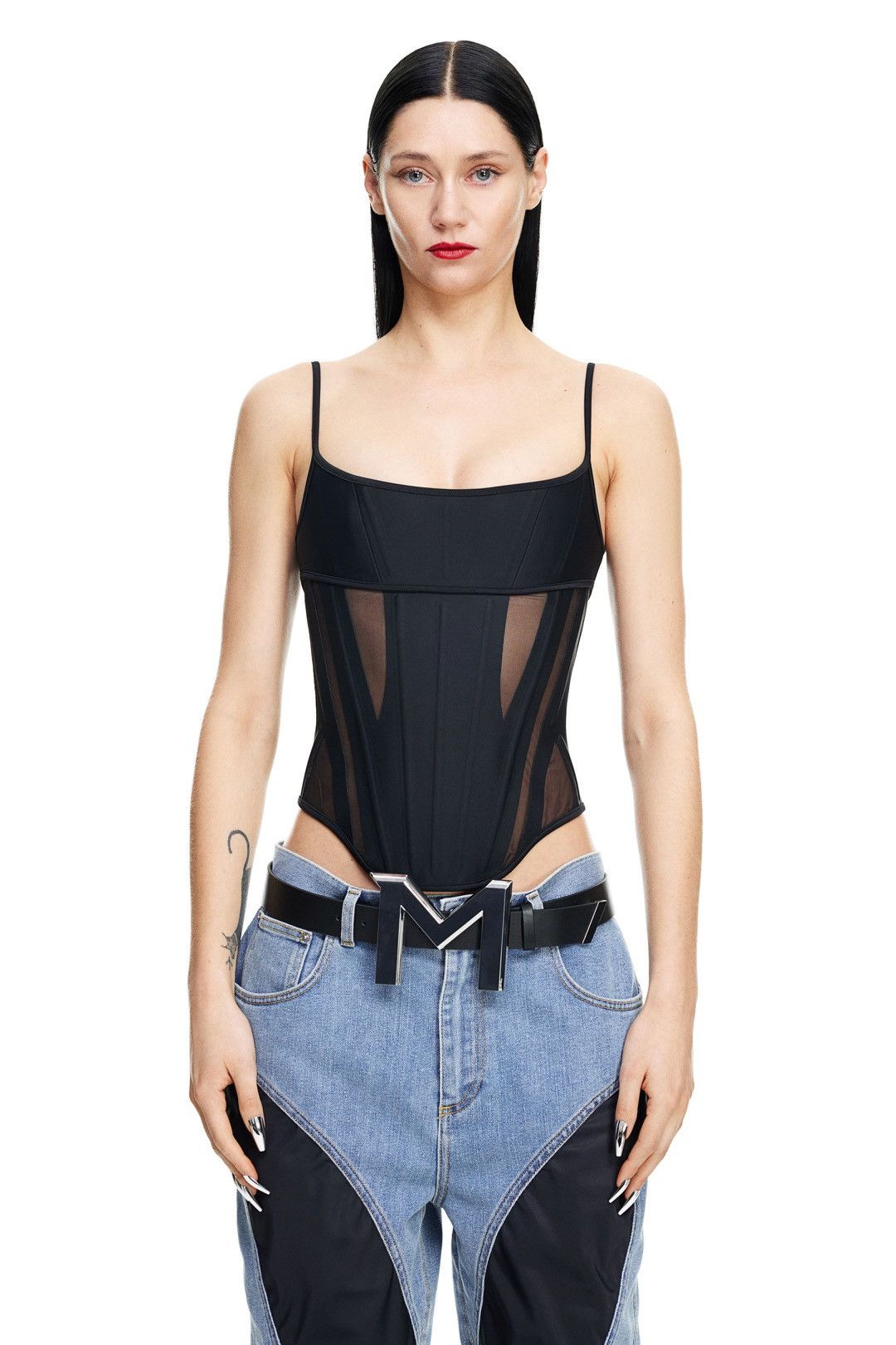 H&M × Mugler × Thierry Mugler Mugler x H&M Mesh Panel Black Corset Top Size M / US 6-8 / IT 42-44 - 9 Thumbnail
