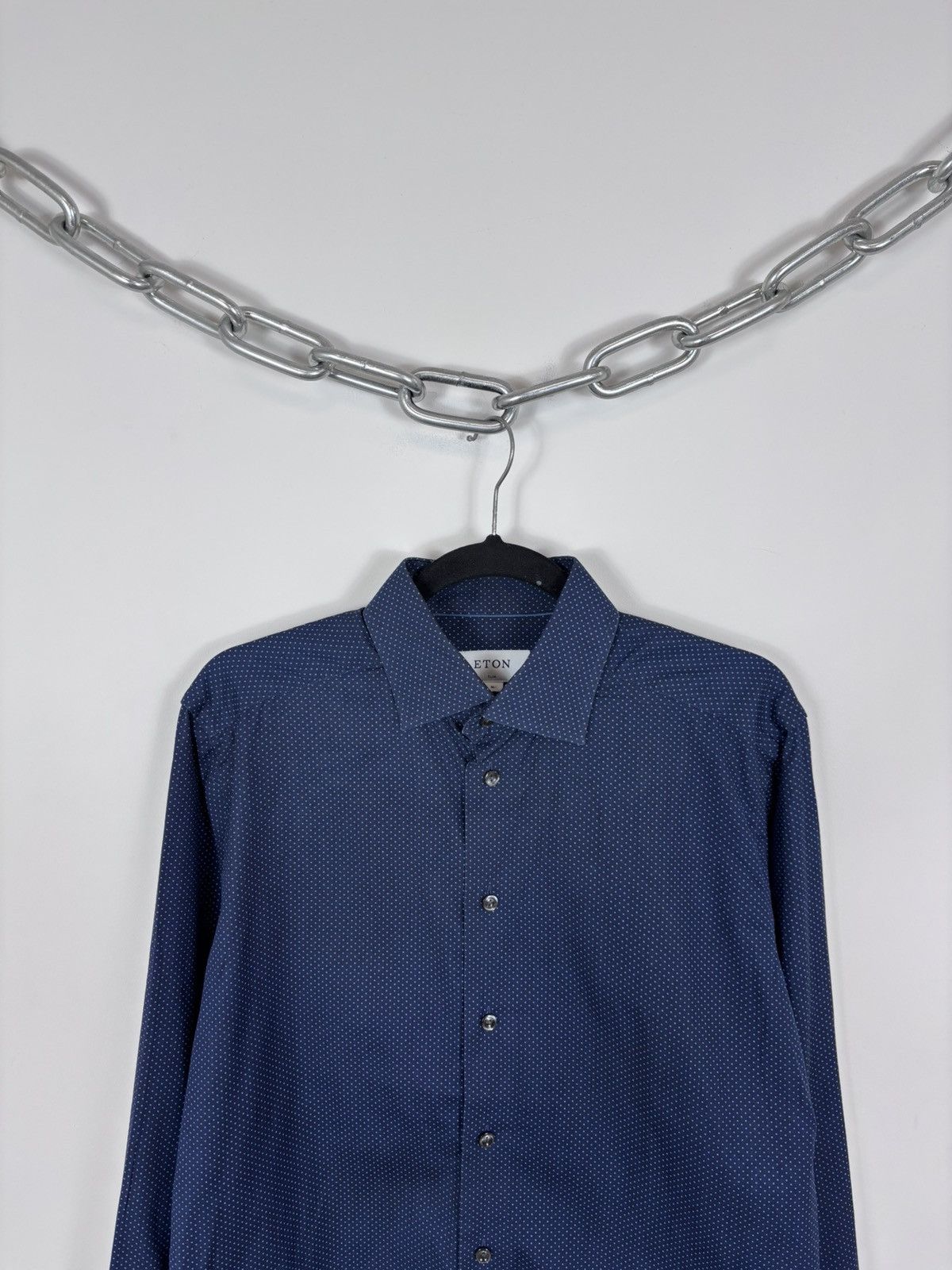Eton Eton Men’s Polka Dot Slim Fit Navy Blue Button Up Shirt Size US M / EU 48-50 / 2 - 2 Thumbnail
