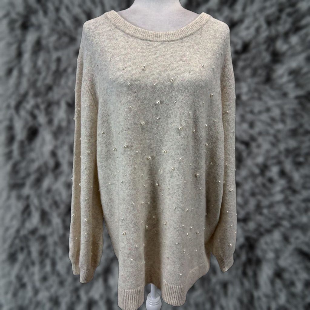 Loft LOFT Women’s Plus Size 24/26 Cream Soft Pearl Studded Sweater Soft Size 4XL / US 24-26 - 1 Thumbnail