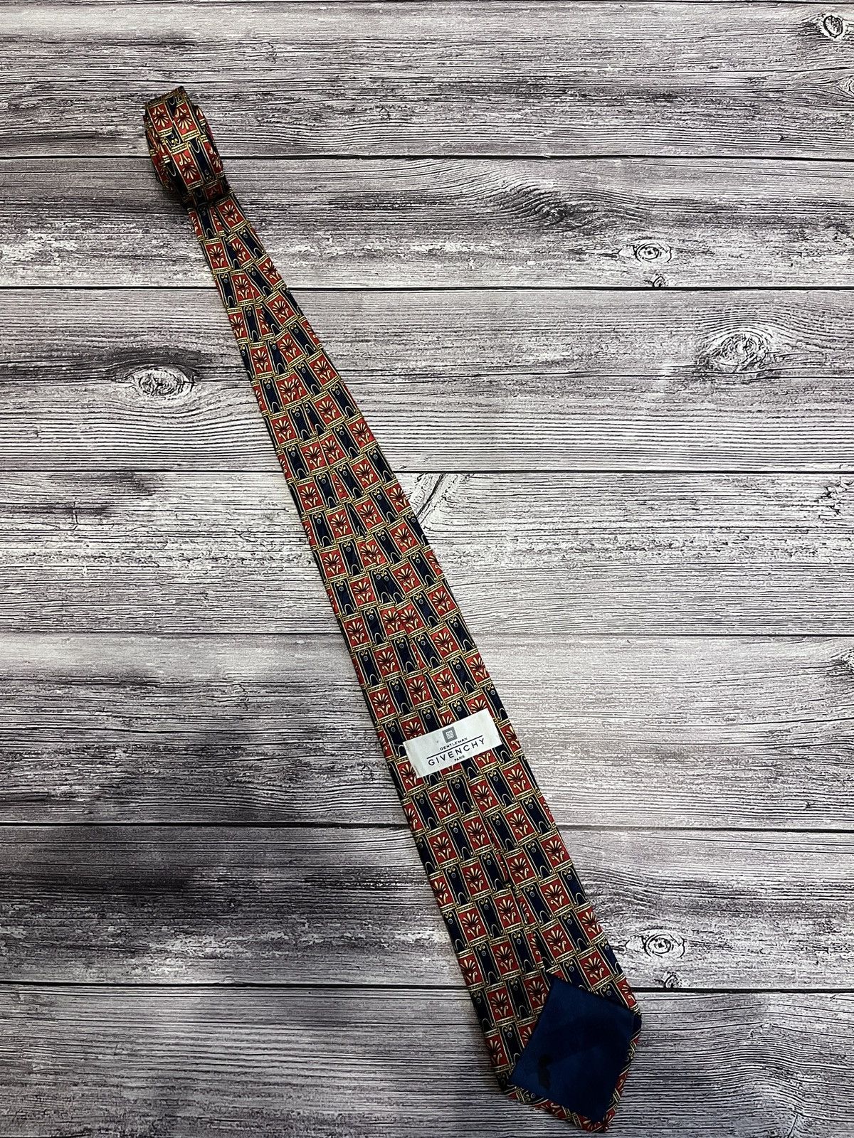 Givenchy Givenchy Silk Tie – Red & Navy Geometric Pattern Size ONE SIZE - 3 Thumbnail