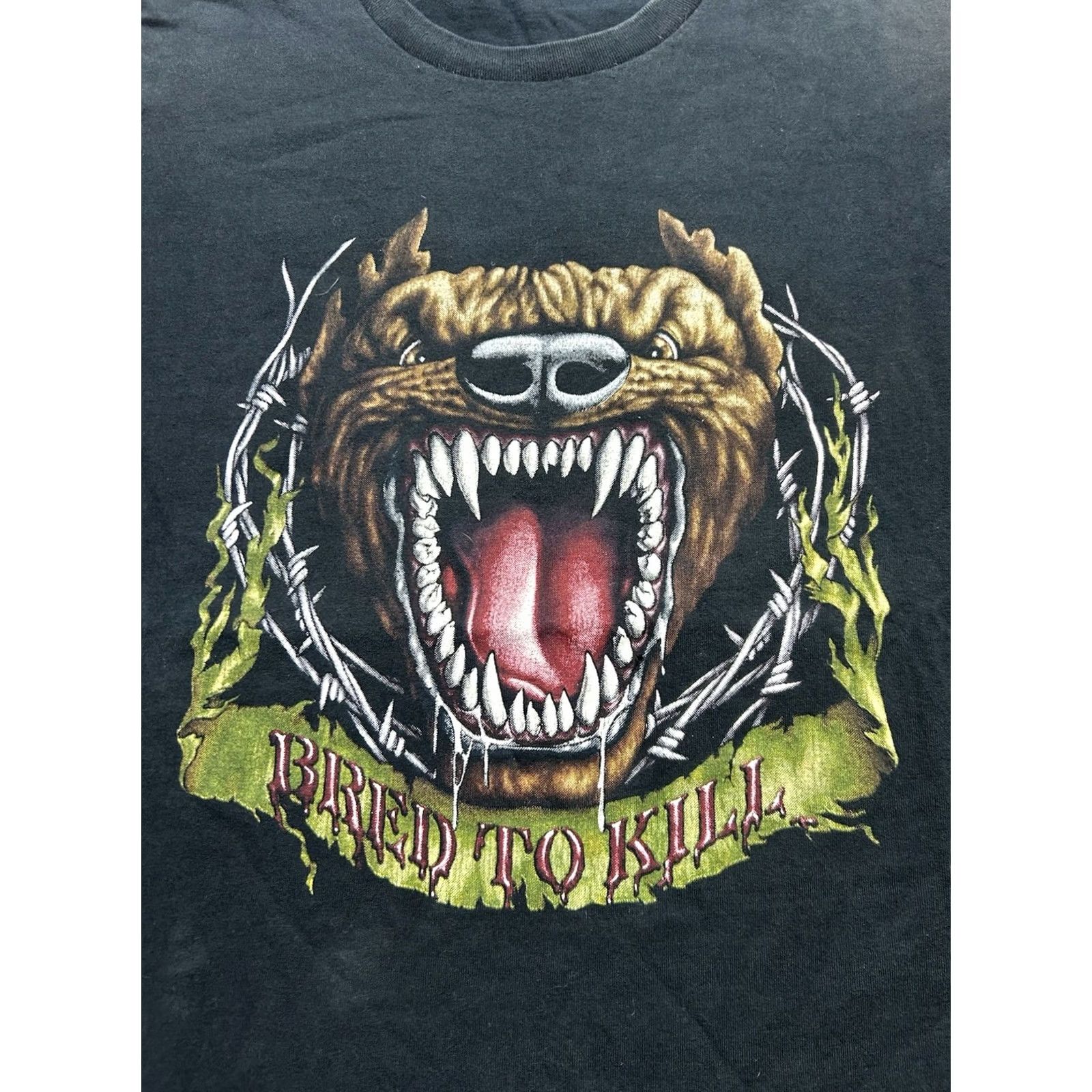 Fruit Of The Loom VINTAGE Fruit of the Loom T-Shirt Dog Pitbull 3D Emblem Black Barbed Wire XL Mens Shirt Size US XL / EU 56 / 4 - 2 Thumbnail