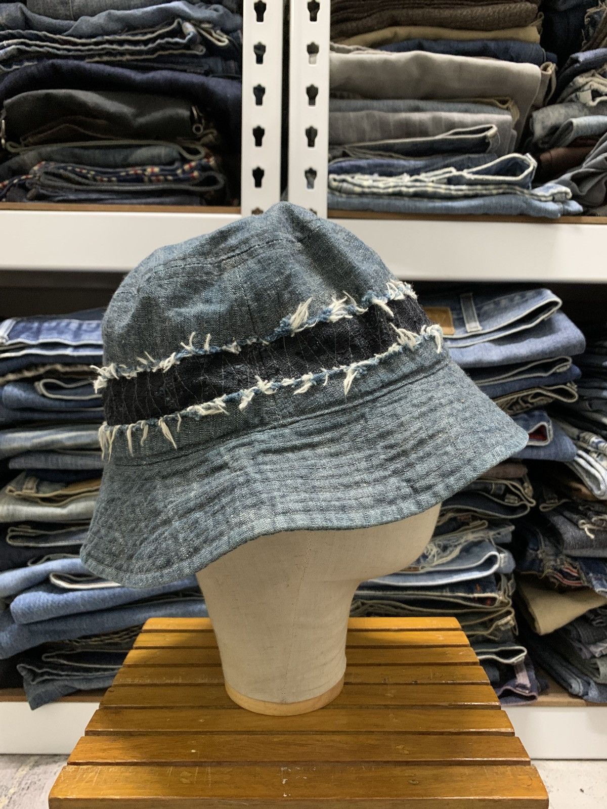 gomme Gomme Distressed Denime Bucket Hat Inspired Kapital Size ONE SIZE - 4 Thumbnail