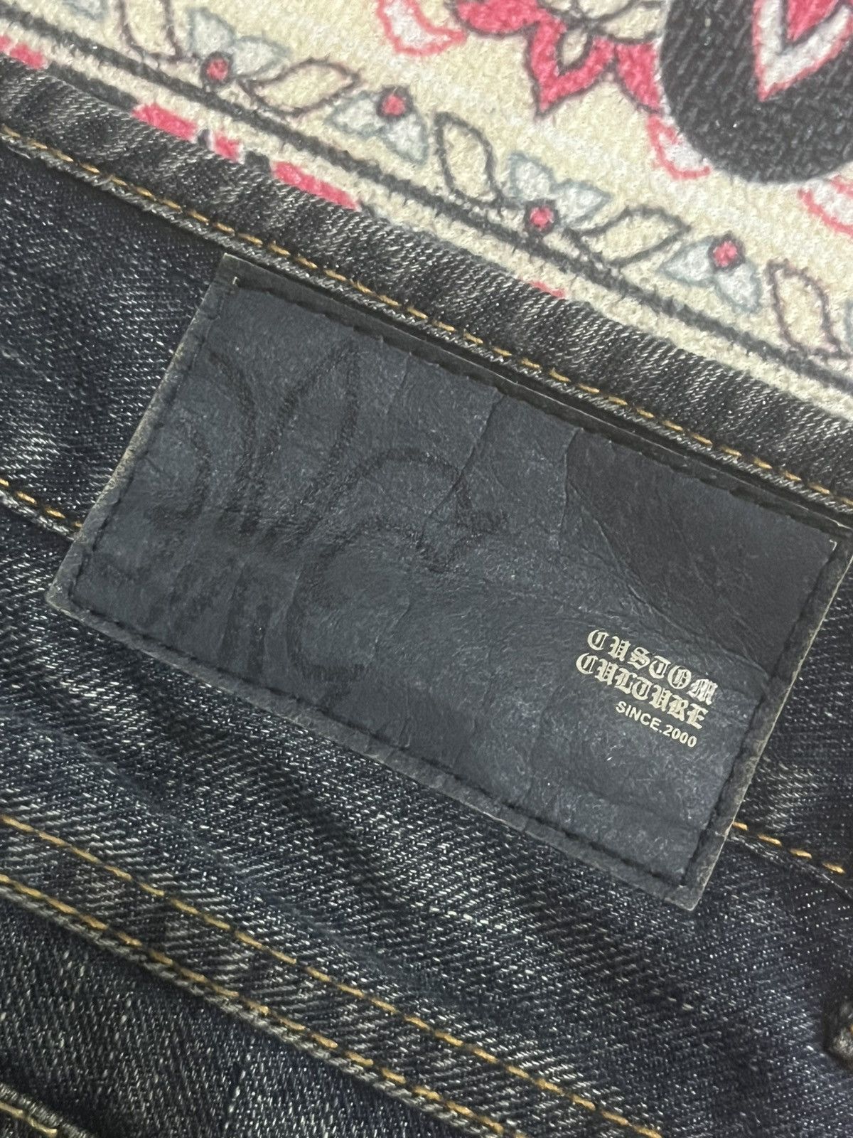 14th Addiction Japanese Custom Culture Dark Washed Distressed Flare Jeans Size US 30 / EU 46 - 8 Thumbnail