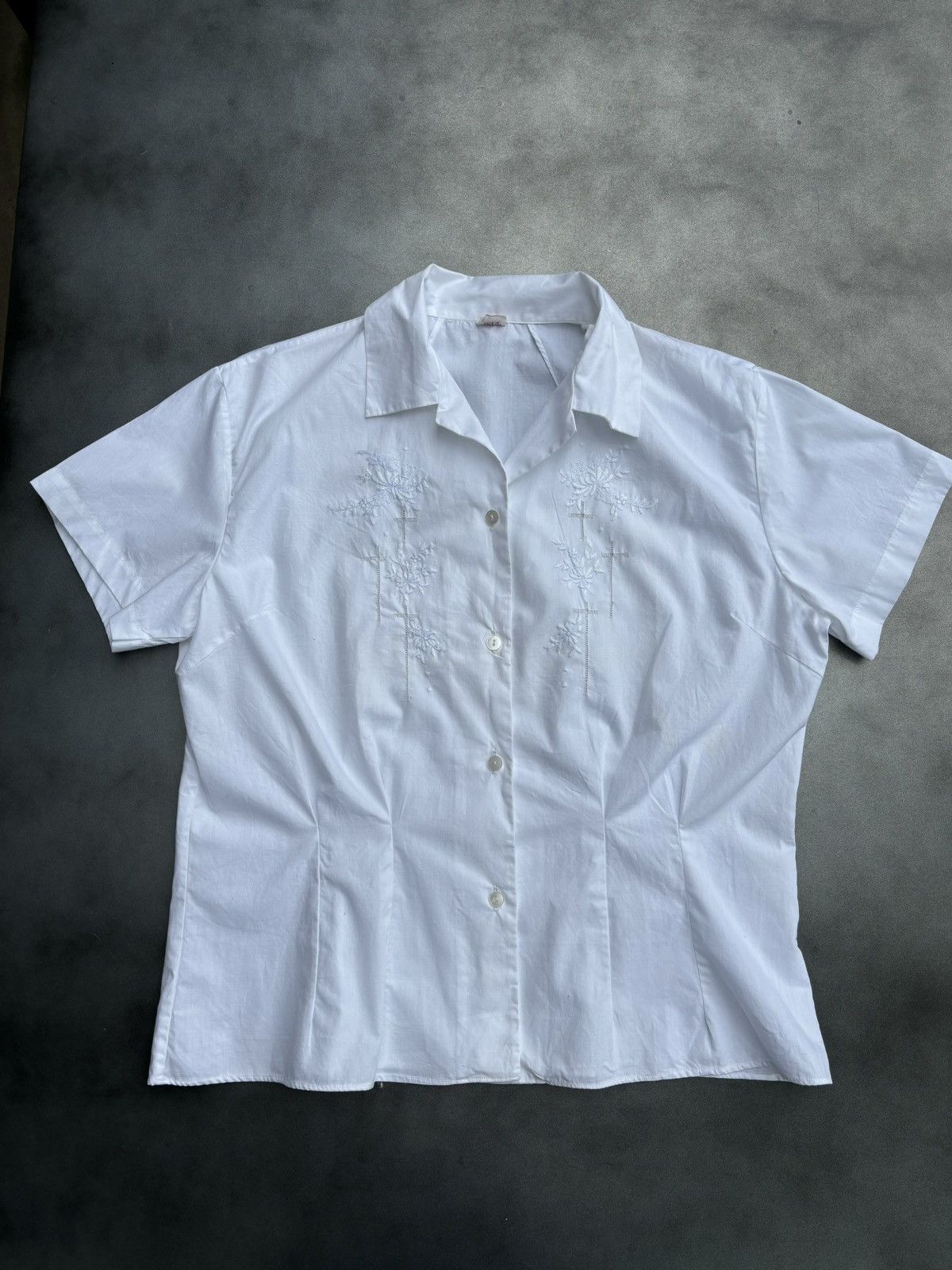 Vintage Vintage Camp Shirt White Cotton Embroidered Dart Sheer Lace Size US XS / EU 42 / 0 - 1 Thumbnail