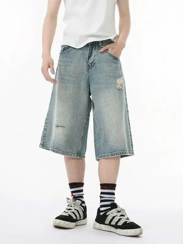 Japanese Brand Japanese retro distressed straight ripped denim shorts Size US 32 / EU 48 - 2 Thumbnail