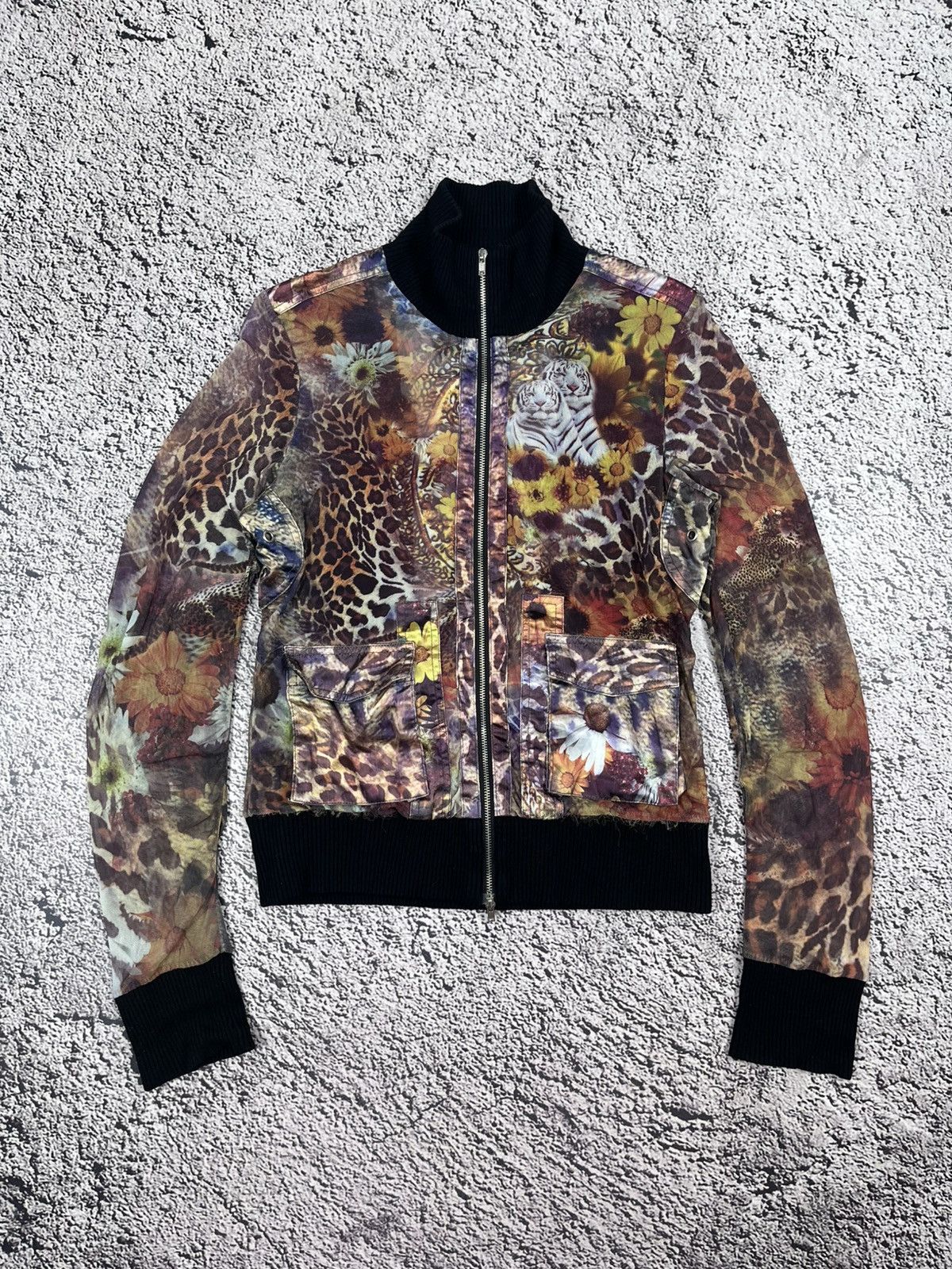 Japanese Brand Vintage Mesh Printed Animal Zip Jacket Floral Cavalli Style Size M / US 6-8 / IT 42-44 - 4 Thumbnail