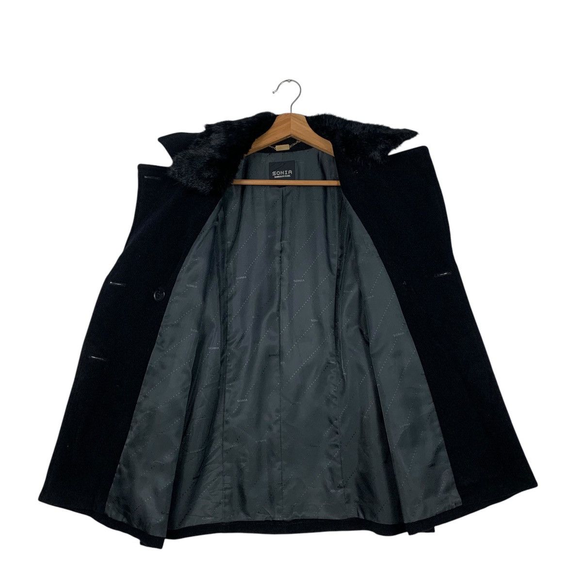 Sonia Rykiel SONIA RYKIEL Double Breast Wool Coat Fur Neck #1839-C80 Size S / US 4 / IT 40 - 11 Thumbnail