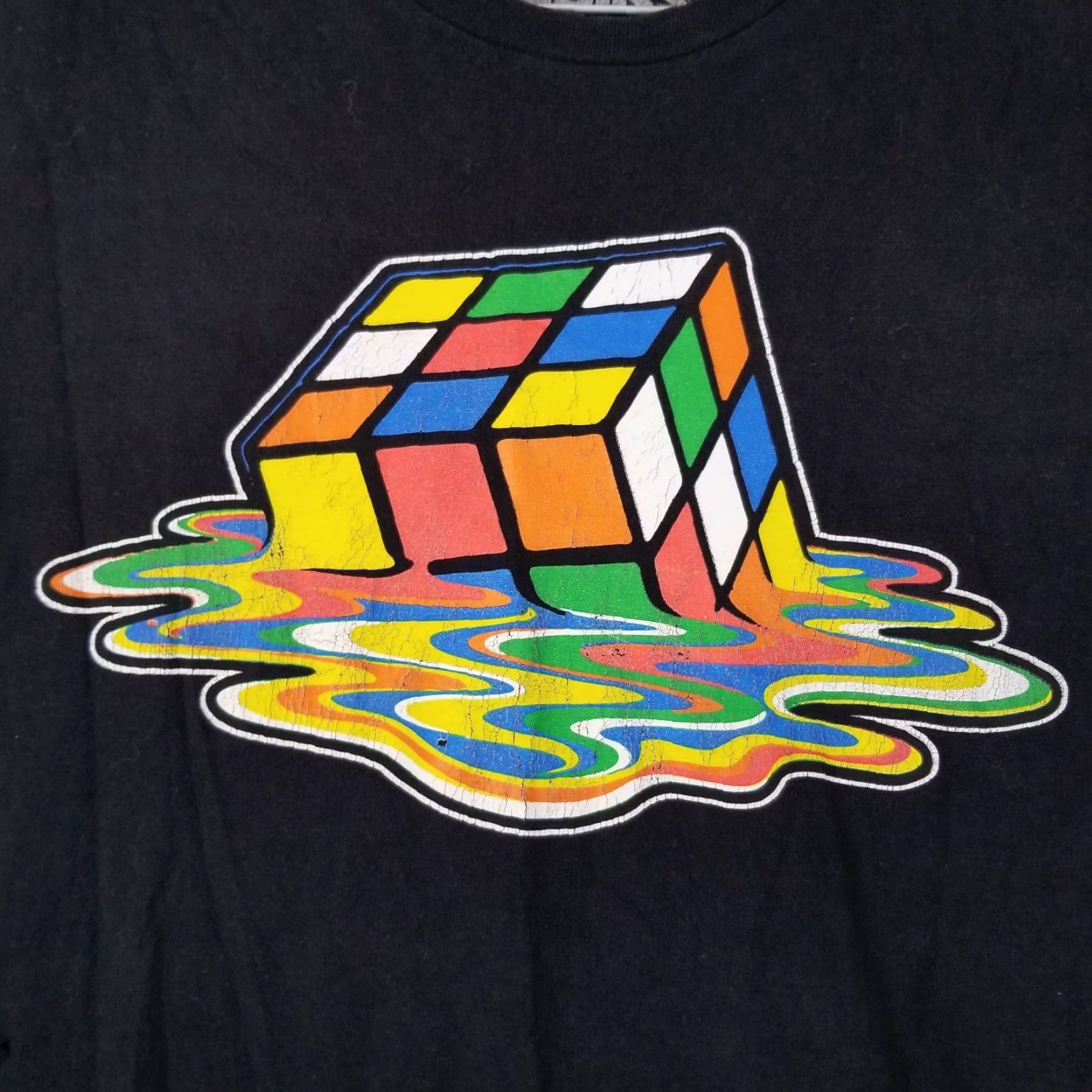 Vintage Rubik's Black Melting Rubiks Cube Short Sleeve Tee Size 2X Mens Size US 39 - 2 Thumbnail