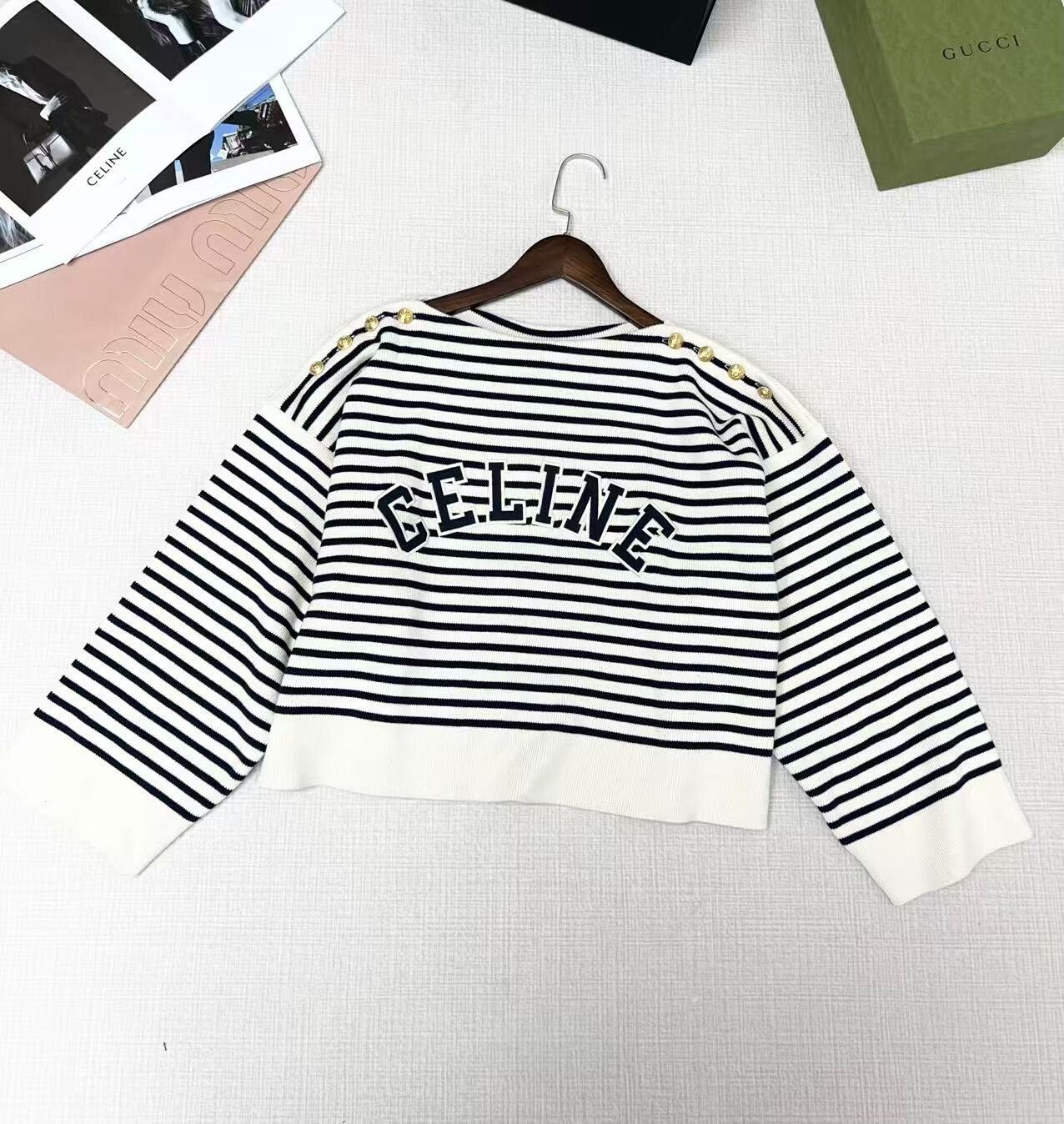 Celine Celine Black and White Striped Knit Sweater Size L / US 10 / IT 46 - 1 Thumbnail