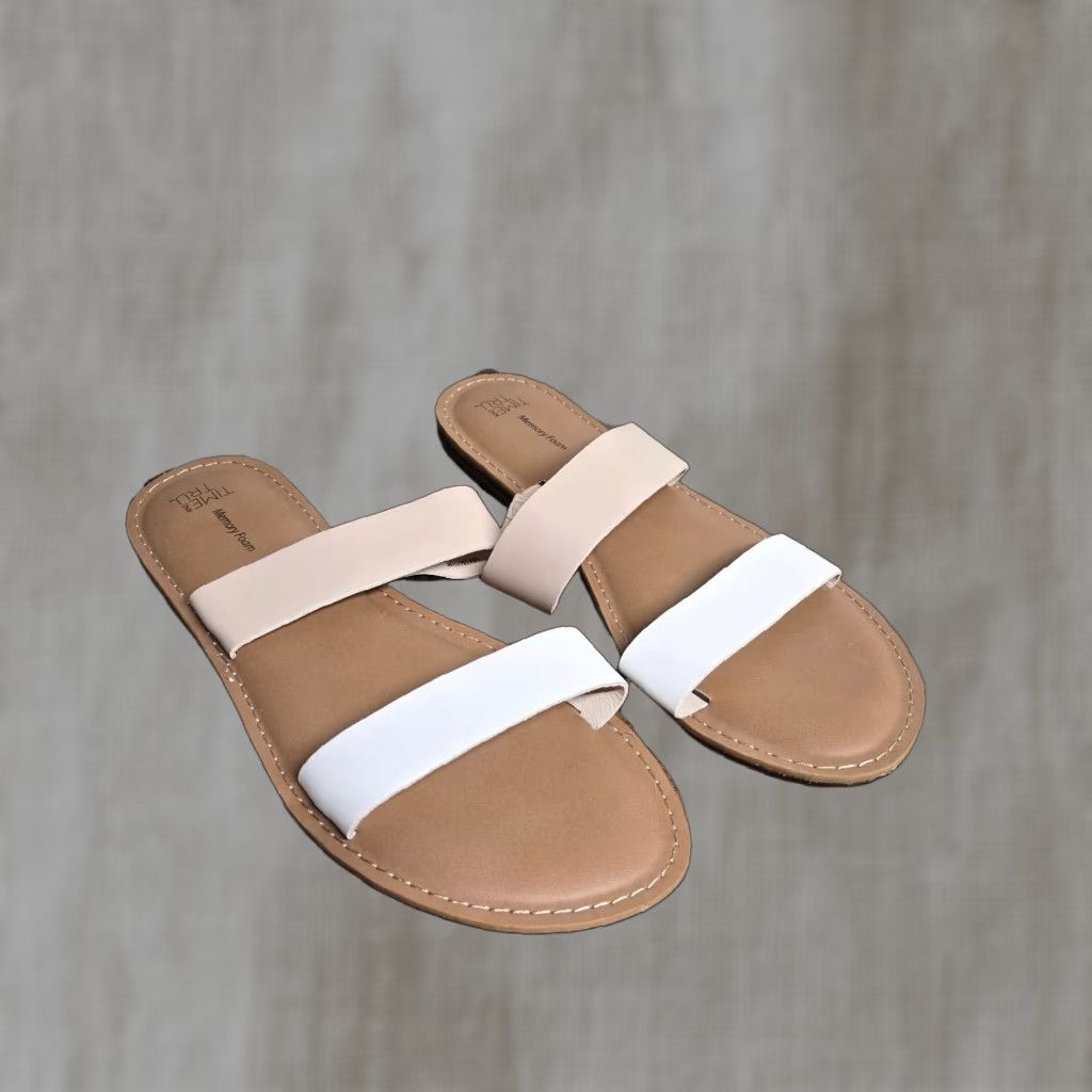 Vintage NEW Time and Tru White Slide Sandals Faux Leather Flats Size 11 Womens Size US 11 / IT 41 - 1 Thumbnail