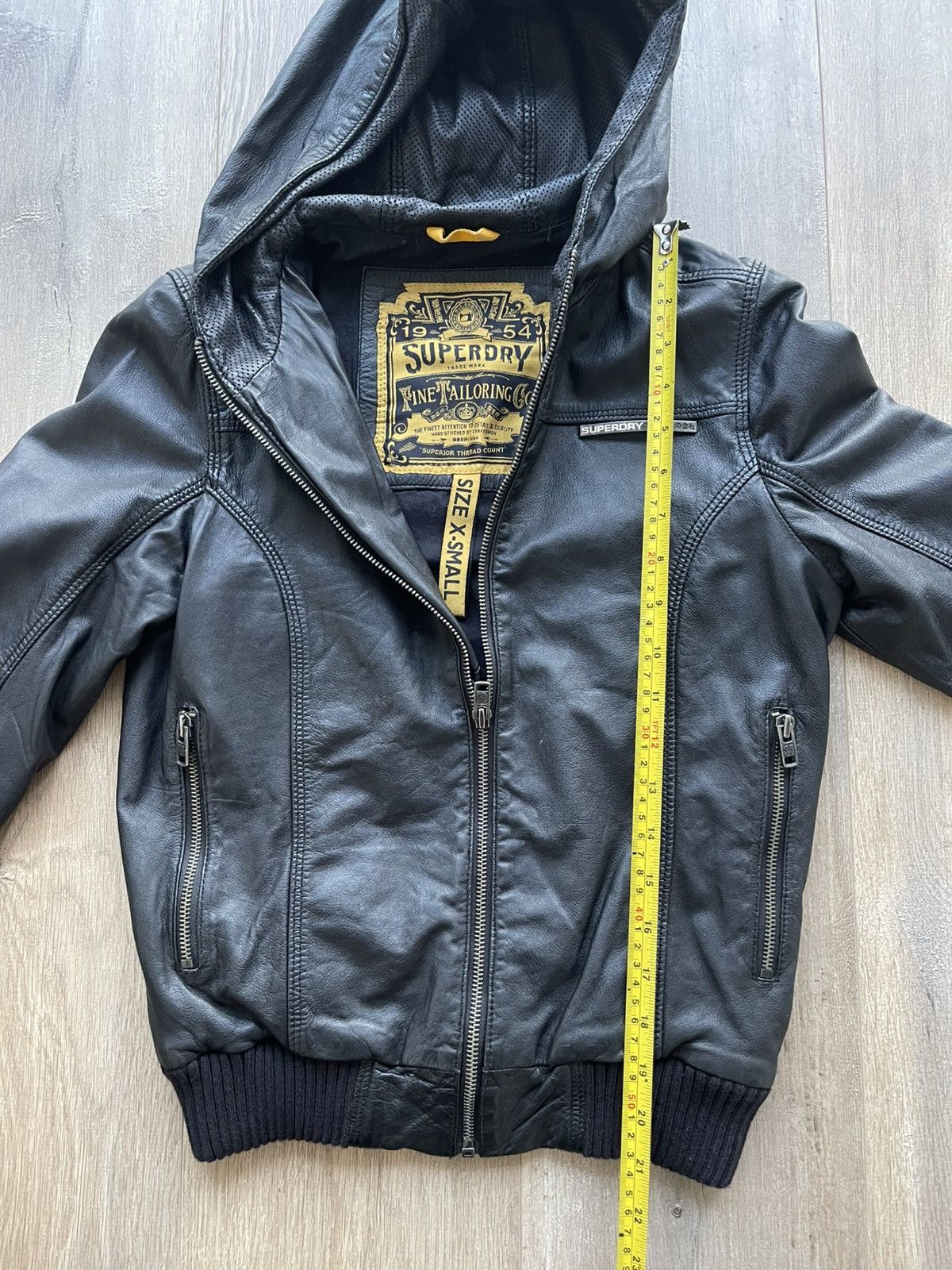 Superdry Superdry Fine Tailoring Co. Hooded Leather Bomber Size XS / US 0-2 / IT 36-38 - 7 Thumbnail