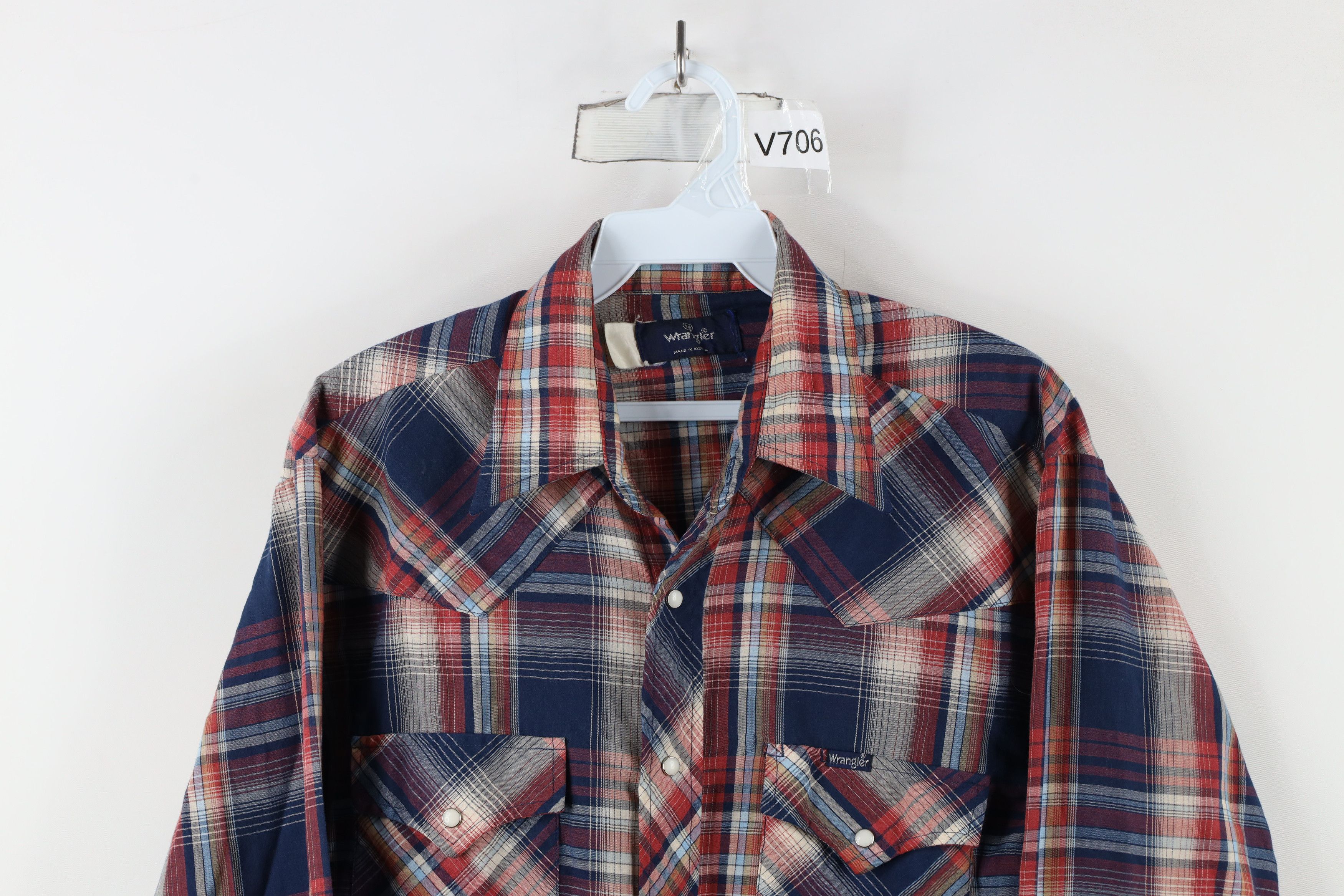 Vintage × Wrangler Vintage 70s Wrangler Western Pearl Snap Button Shirt Plaid Size US L / EU 52-54 / 3 - 2 Thumbnail