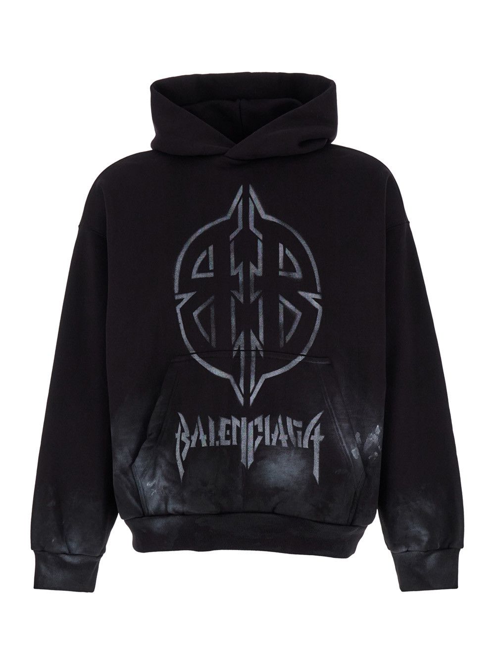 Balenciaga Black Hoodie with Metal BB Stencil Motif in Dirty Effect Cotton Man Size US XXS / EU 40 - 1 Thumbnail
