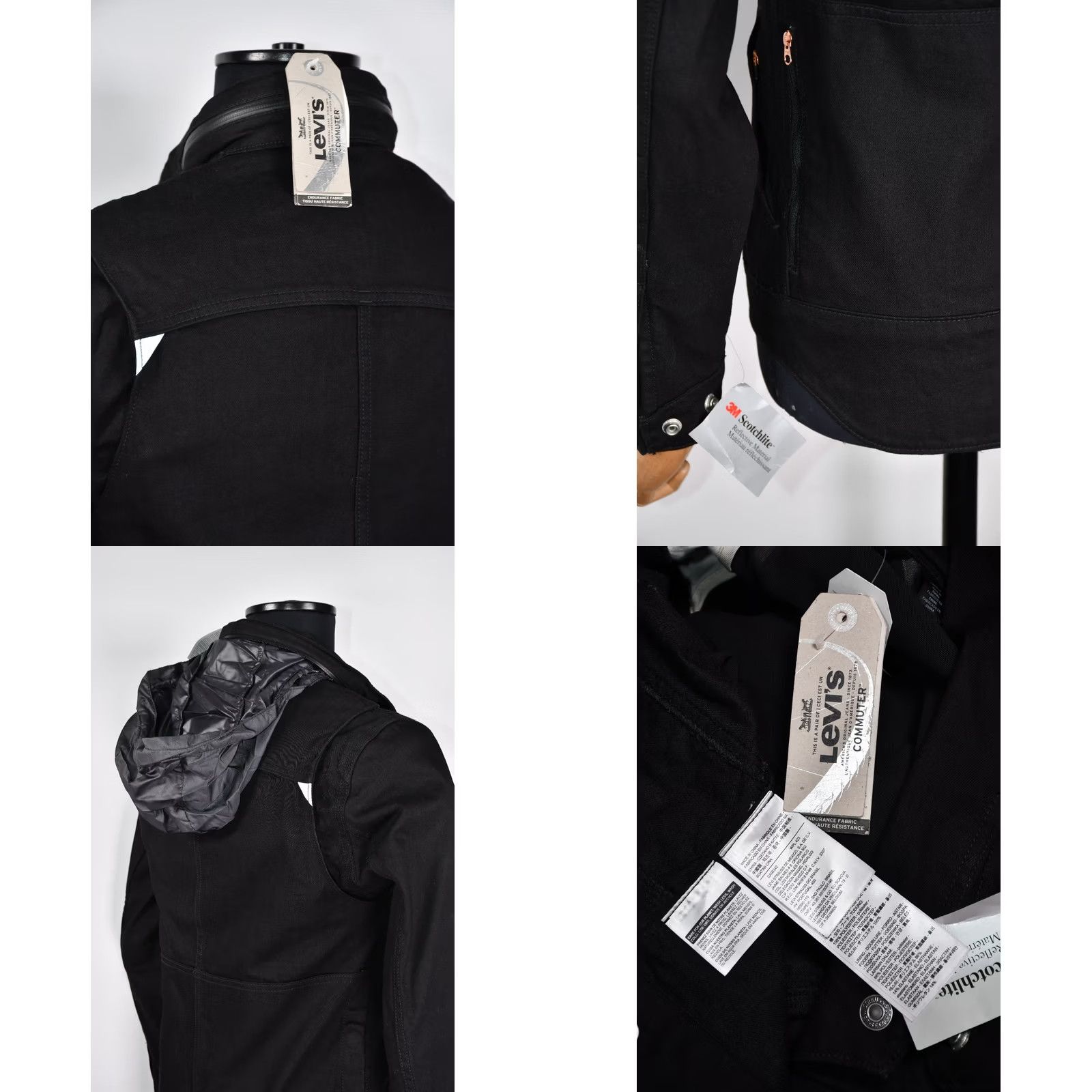 Levi's LEVI'S Commuter Reflective Denim Trucker Jacket Men's S Black COTTON 89%COTTON 9%POLYAMIDE 2%ELASTANE Reflective Hooded Casual 2010s? 90s? (adjusted) Size US S / EU 44-46 / 1 - 9 Thumbnail
