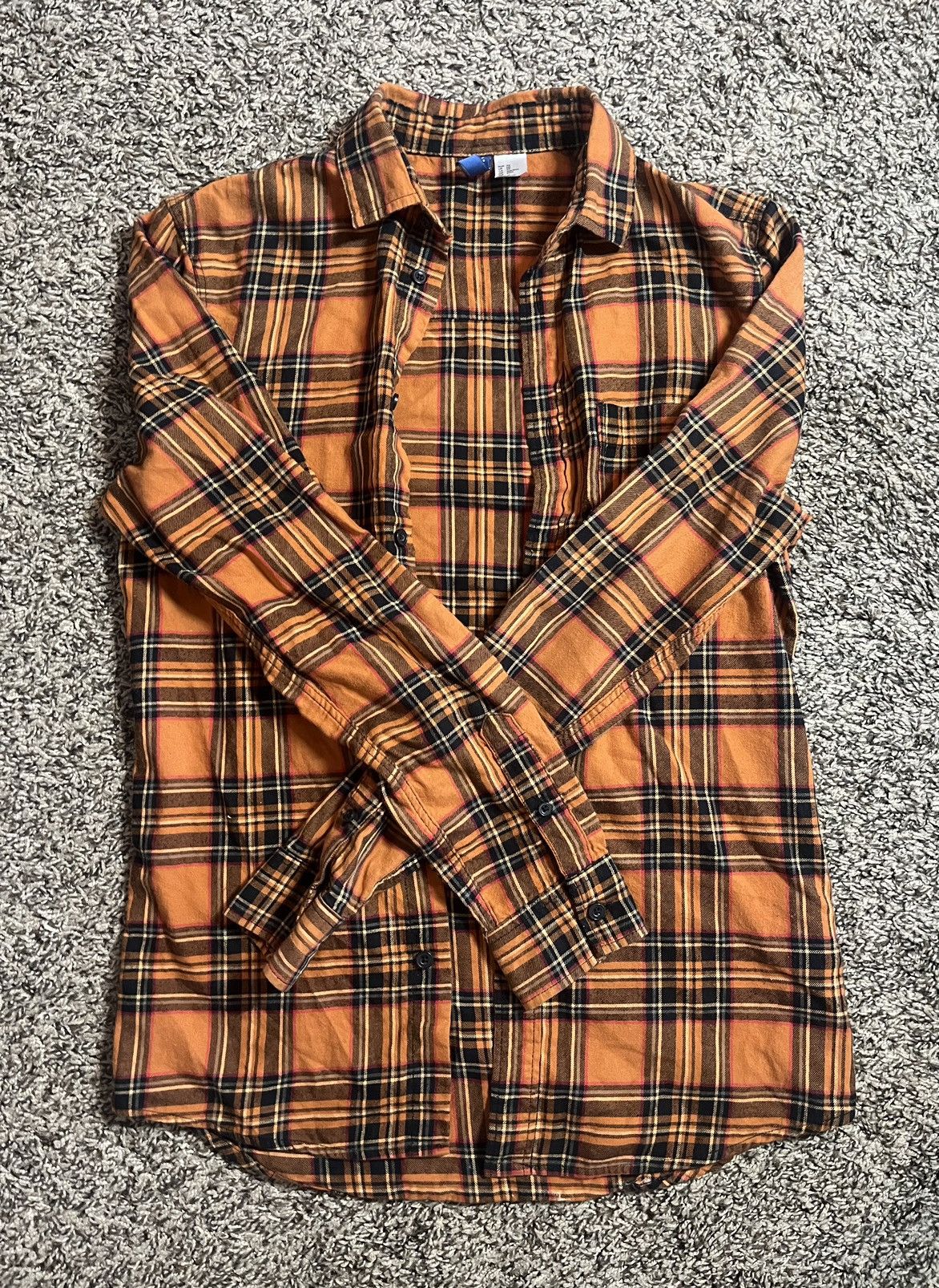 Divided × H&M HM Plaid Flannel Shirt Orange Black Men XS Size US XS / EU 42 / 0 - 4 Thumbnail