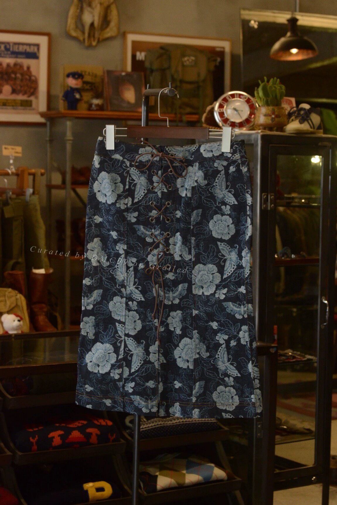 Vintage Denim Print Mermaid Skirt Leather Strap Size 37" - 1 Thumbnail