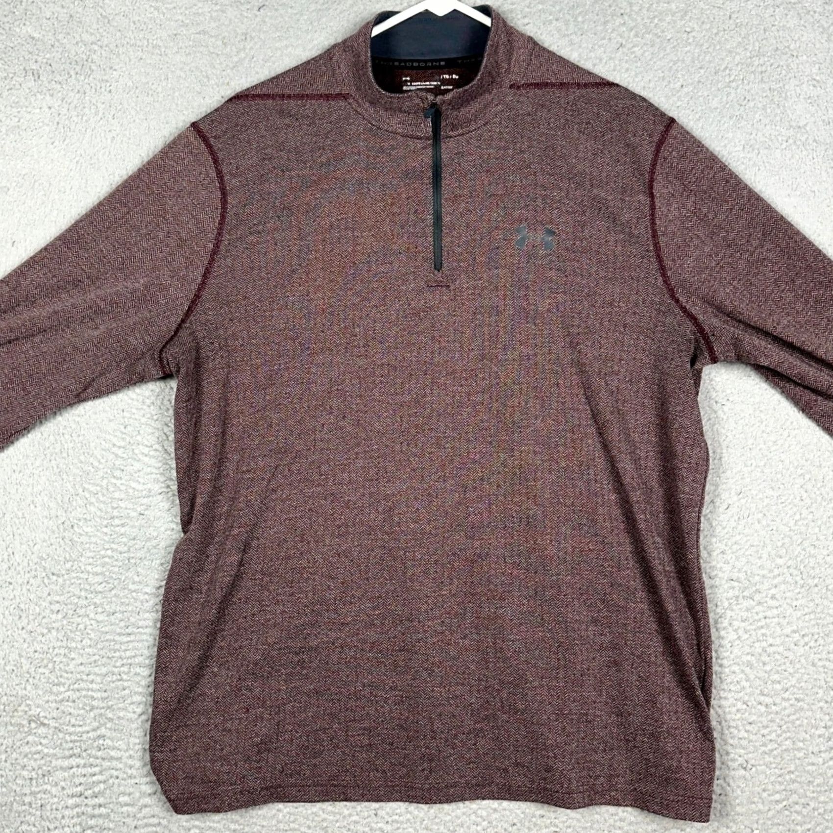 Under Armour Under Armour Threadborne Sweatshirt Mens XL Maroon Herringbone Quarter Zip Size US XL / EU 56 / 4 - 3 Thumbnail