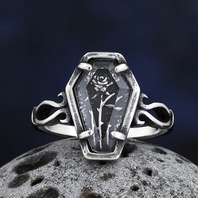 Vintage Coffin Ring With Flower And Glass Size ONE SIZE - 3 Thumbnail