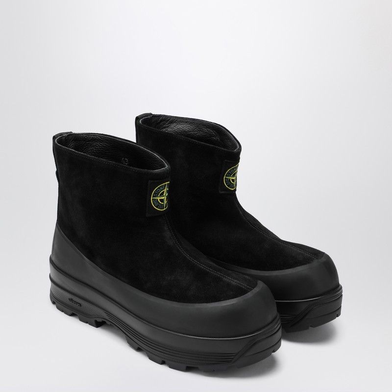 Stone Island Black Suede Ankle Boot With Logo